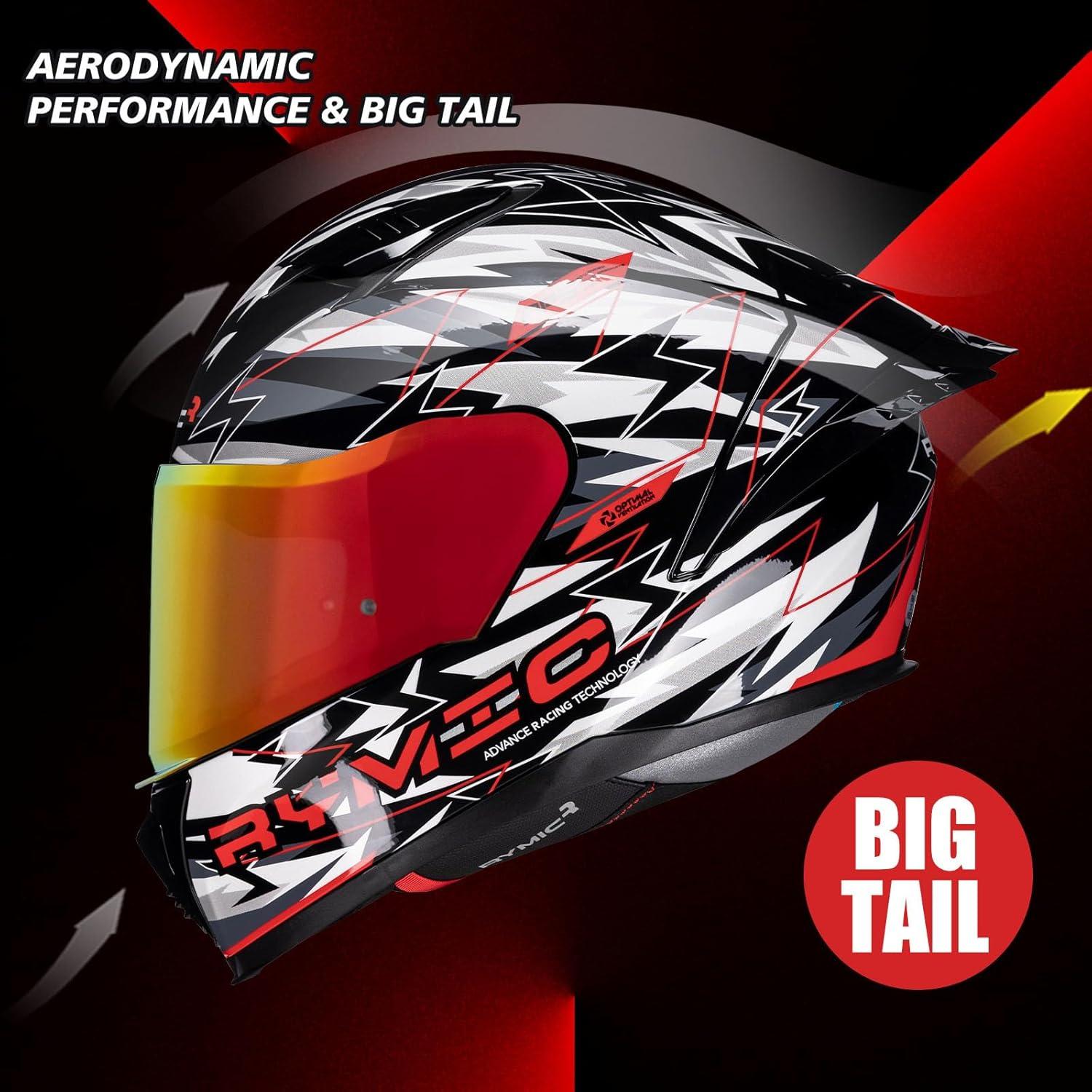 SR6 Full Face Motorcycle Helmet, Equipped with Clear & Multicolour Visors DOT Approved Street Racing Helmet