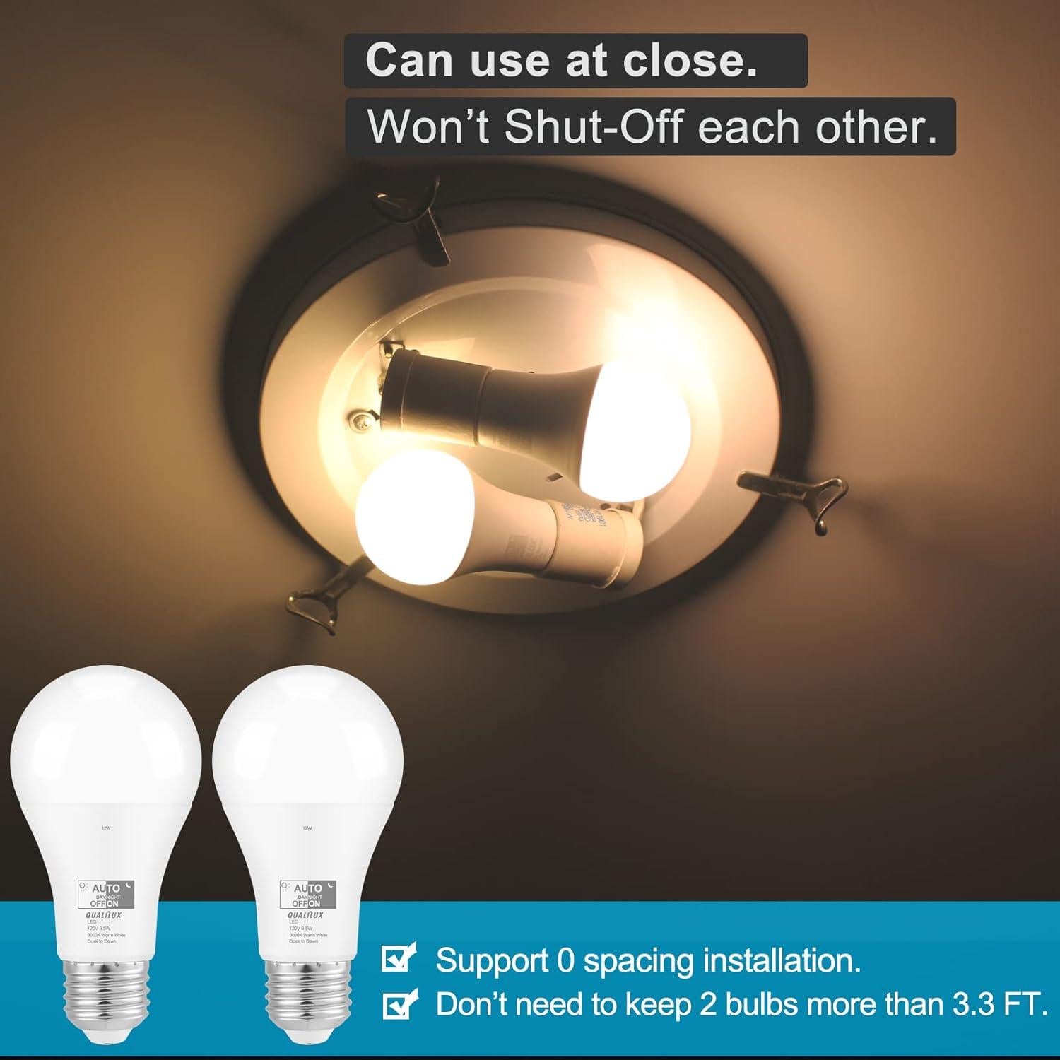 Bombillas LED Dusk to Dawn Qualilux 9.5W 3000K Paquete de 4