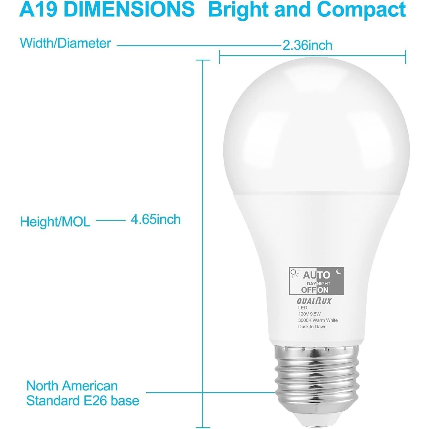 Bombillas LED Dusk to Dawn Qualilux 9.5W 3000K Paquete de 4