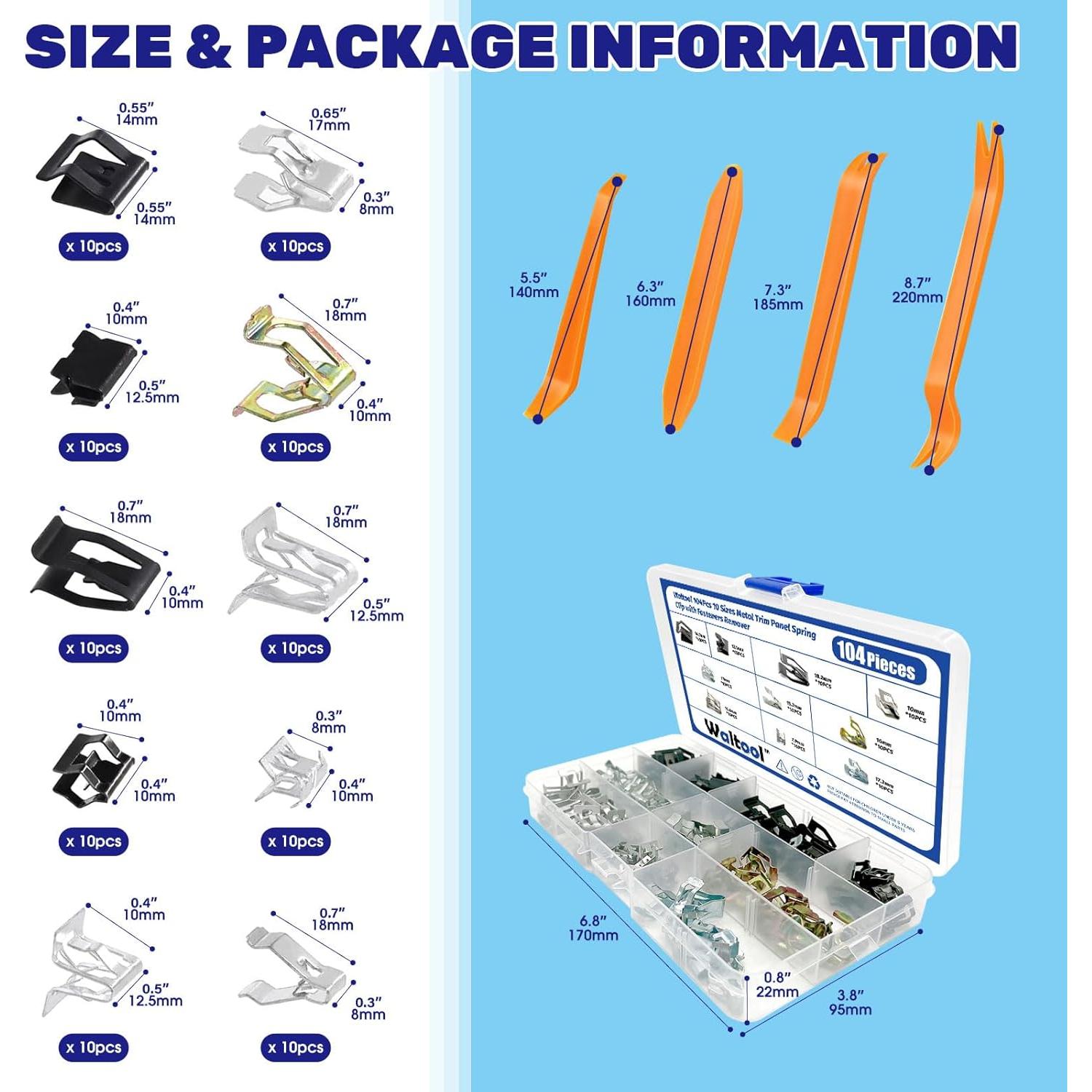 Juego de Clips de Resorte Waltool 104 Pcs para Automóviles