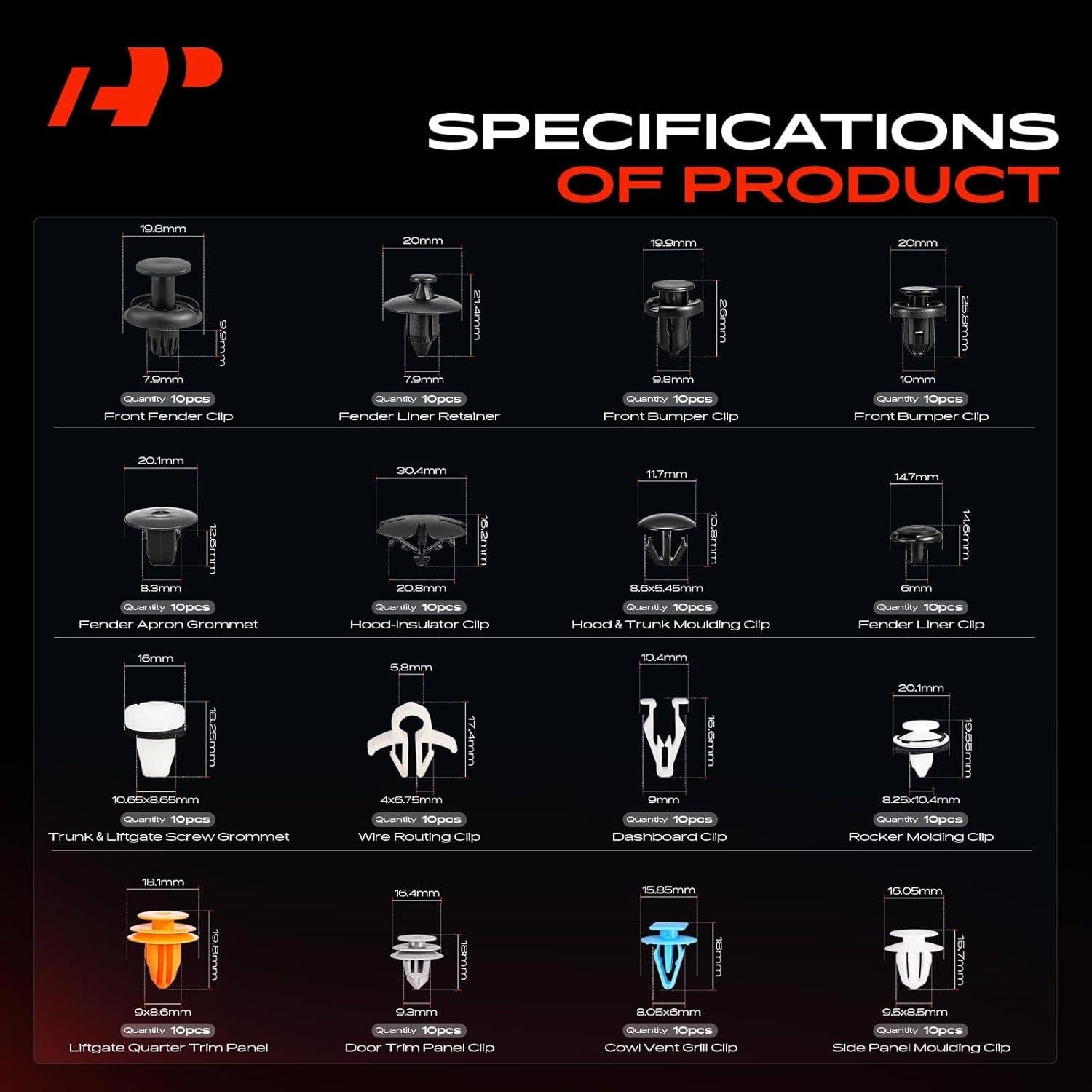 Kit de Clips de Retención A-Premium 160 Piezas para Honda Insight 2010-2014