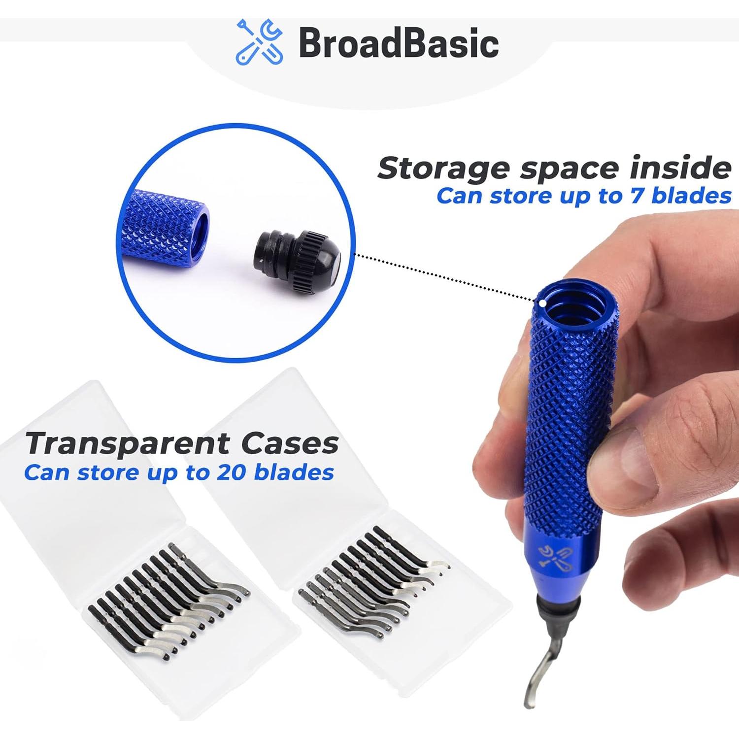 Kit de Desbarbado BroadBasic con 20 Cuchillas de Acero Rápido