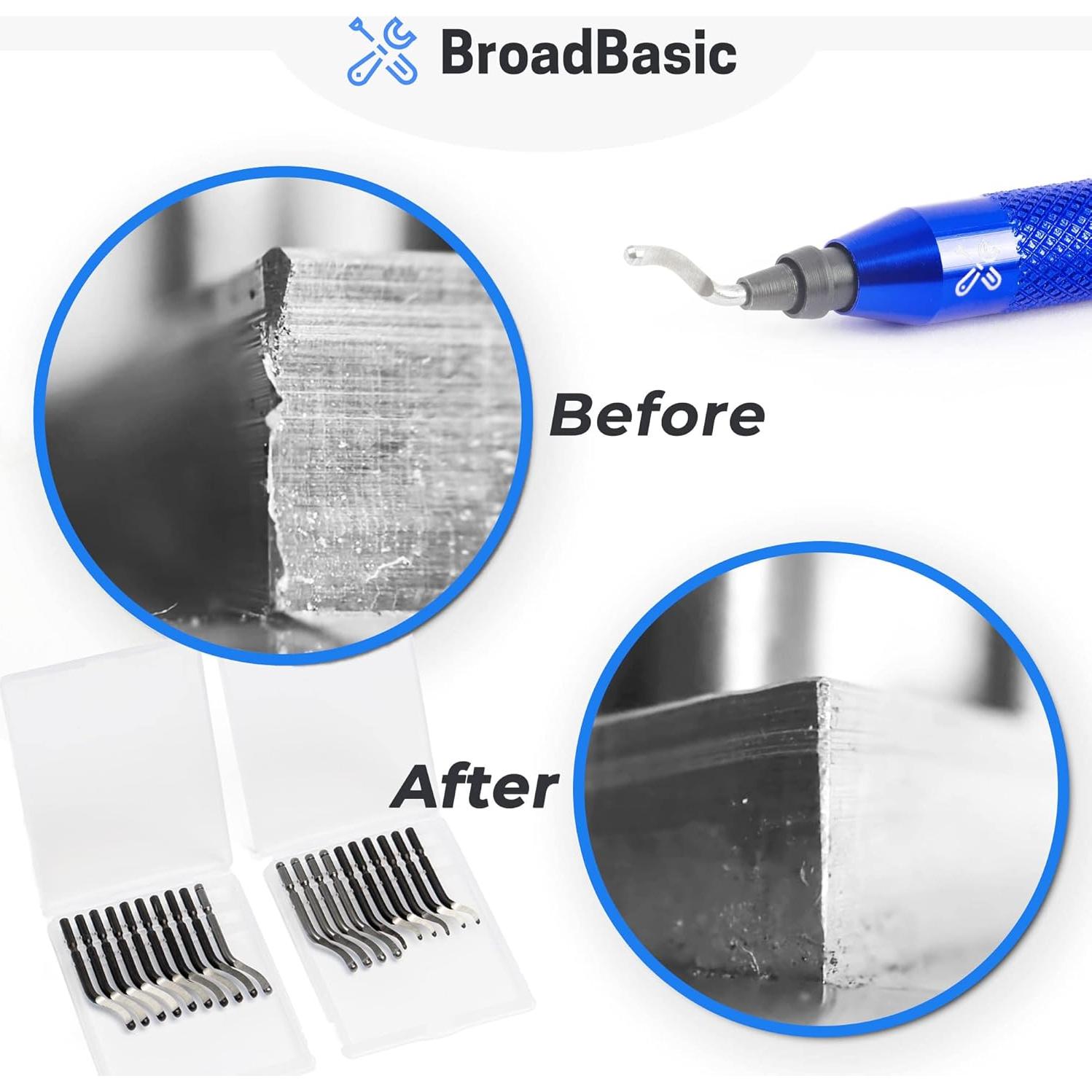Kit de Desbarbado BroadBasic con 20 Cuchillas de Acero Rápido