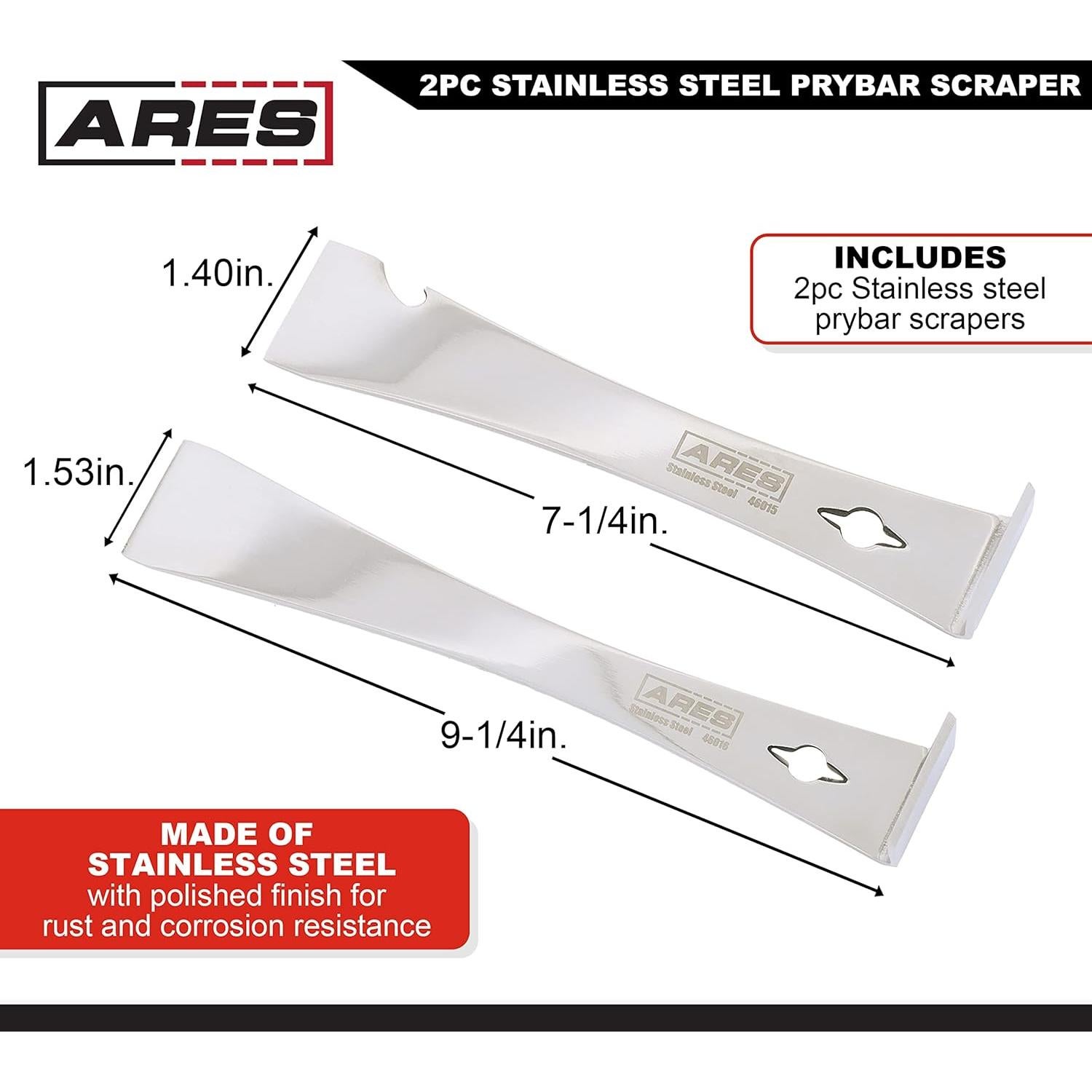 Juego de Raspadores de Acero Inoxidable ARES 2 Piezas 1.40 y 1.53 cm