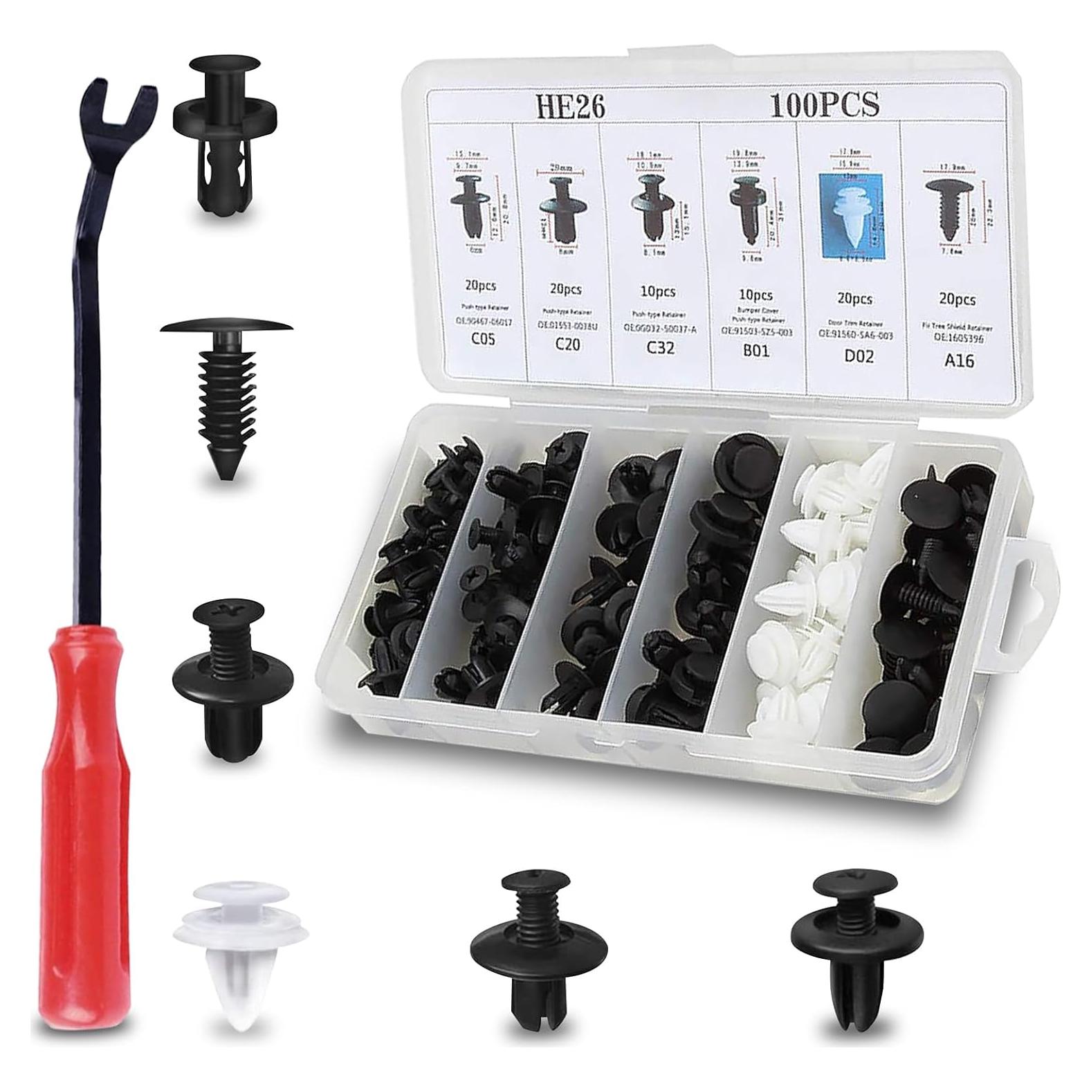 Kit de Clips de Parachoques Ajxn 100 Piezas con Extractor