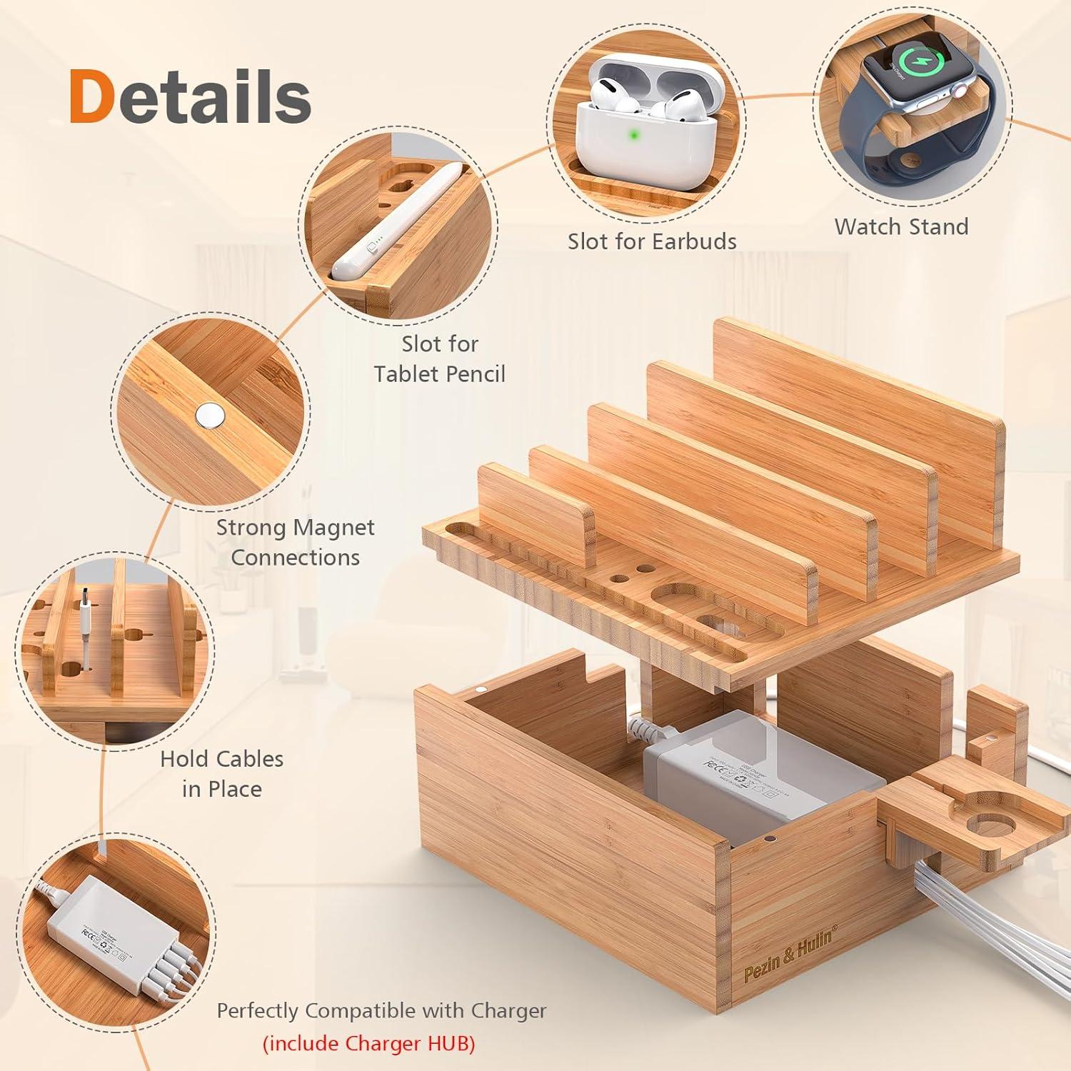 Estación de Carga de Bambú Pezin & Hulin 5 Puertos USB