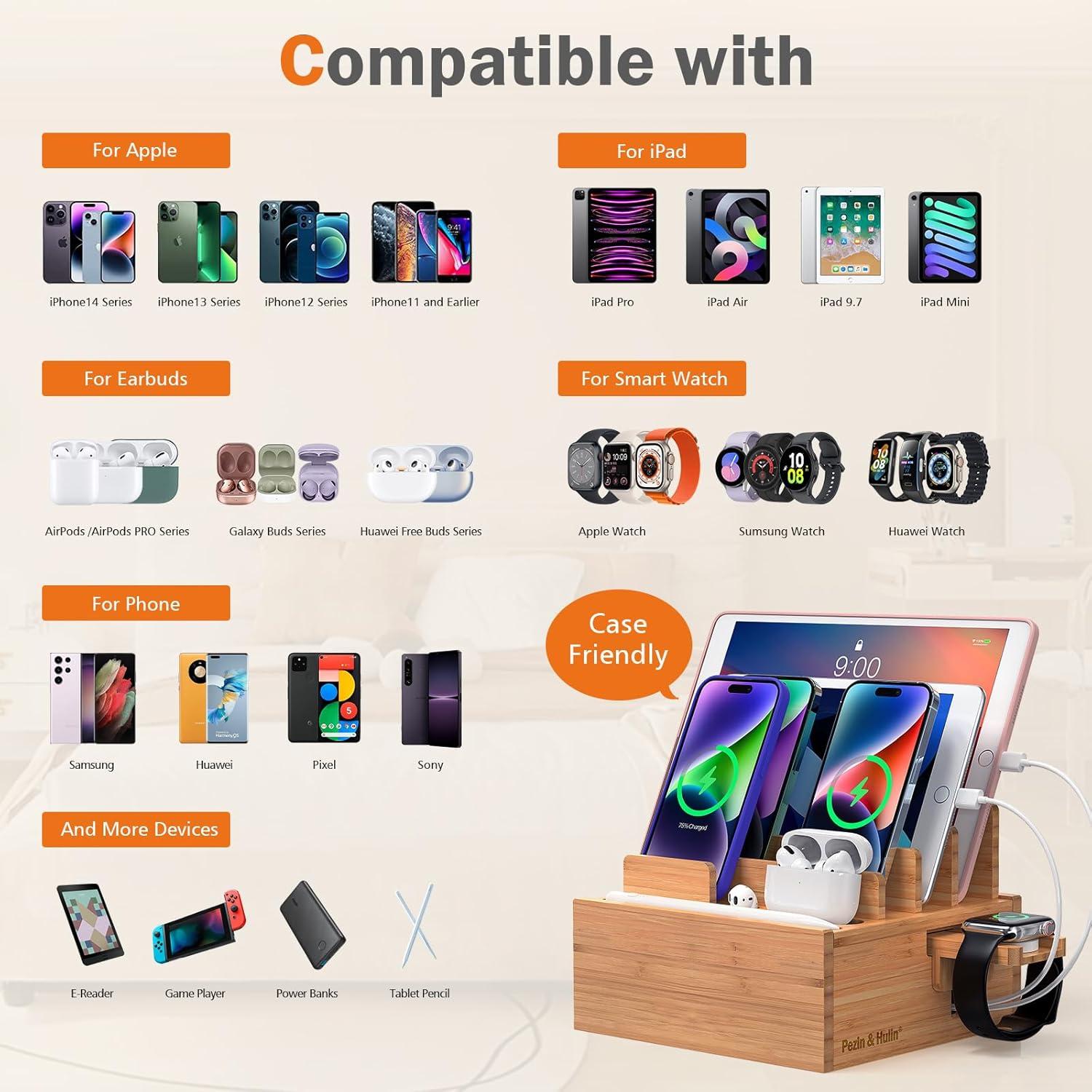 Estación de Carga de Bambú Pezin & Hulin 5 Puertos USB