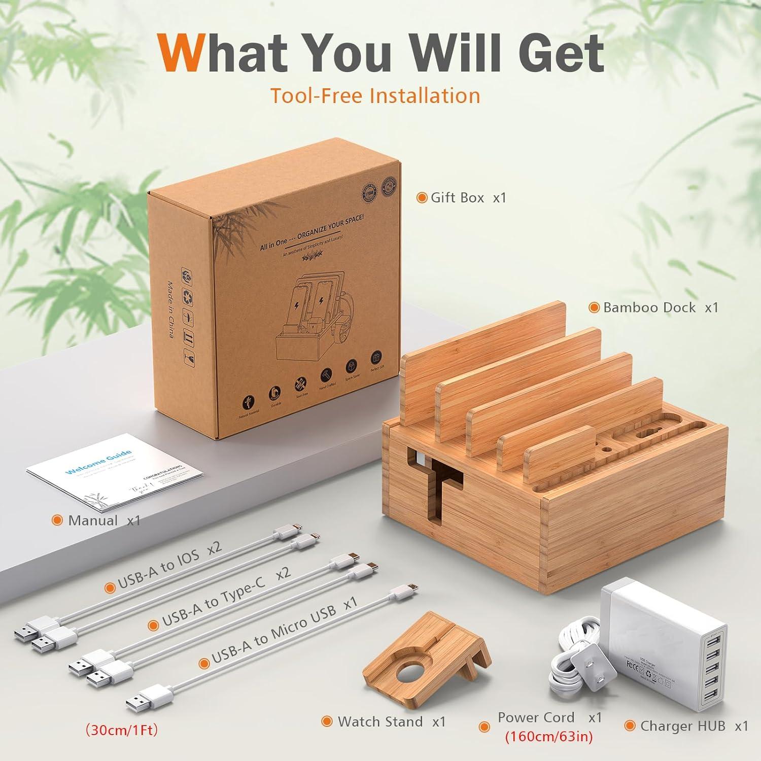 Estación de Carga de Bambú Pezin & Hulin 5 Puertos USB