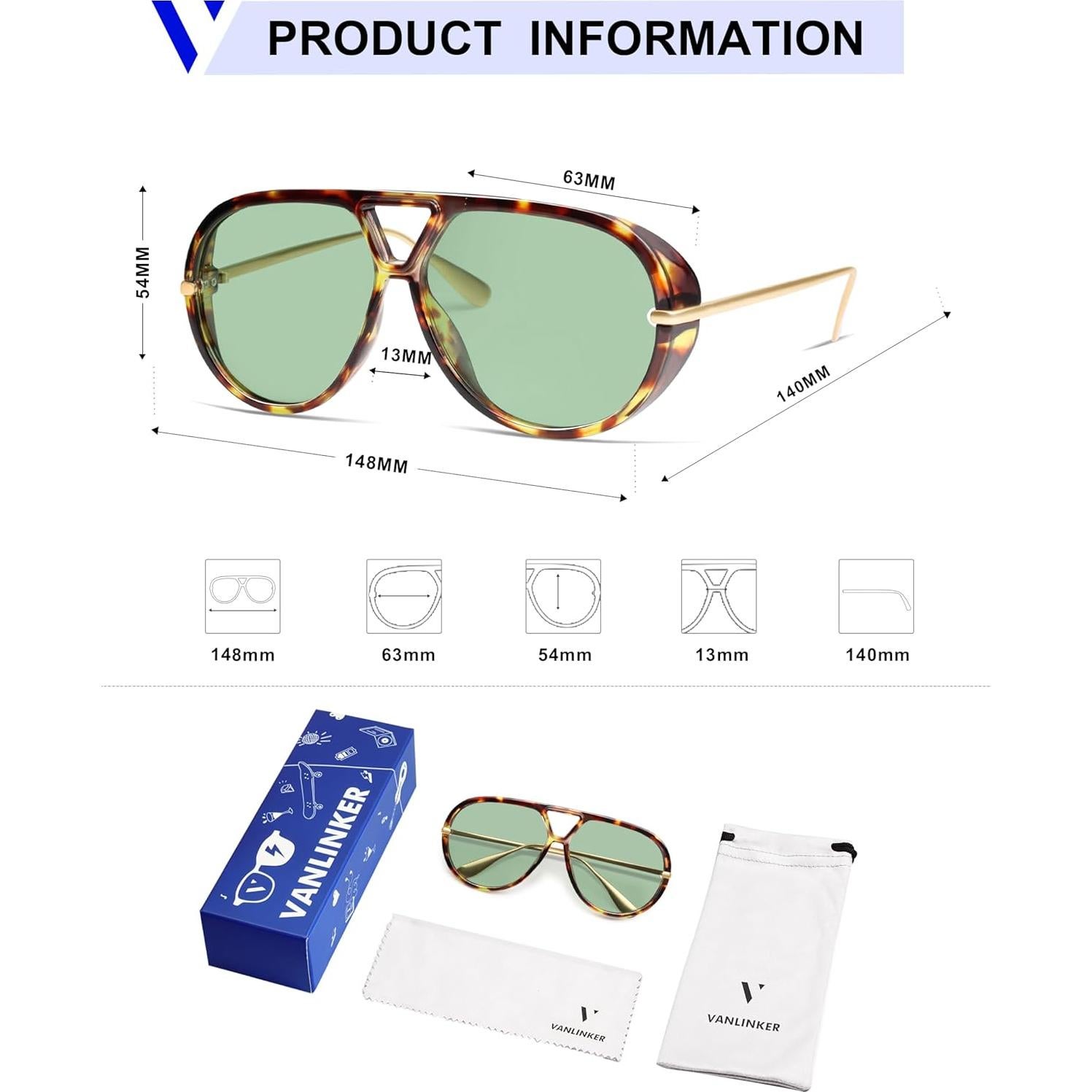 Gafas de sol aviador polarizadas VANLINKER retro grandes