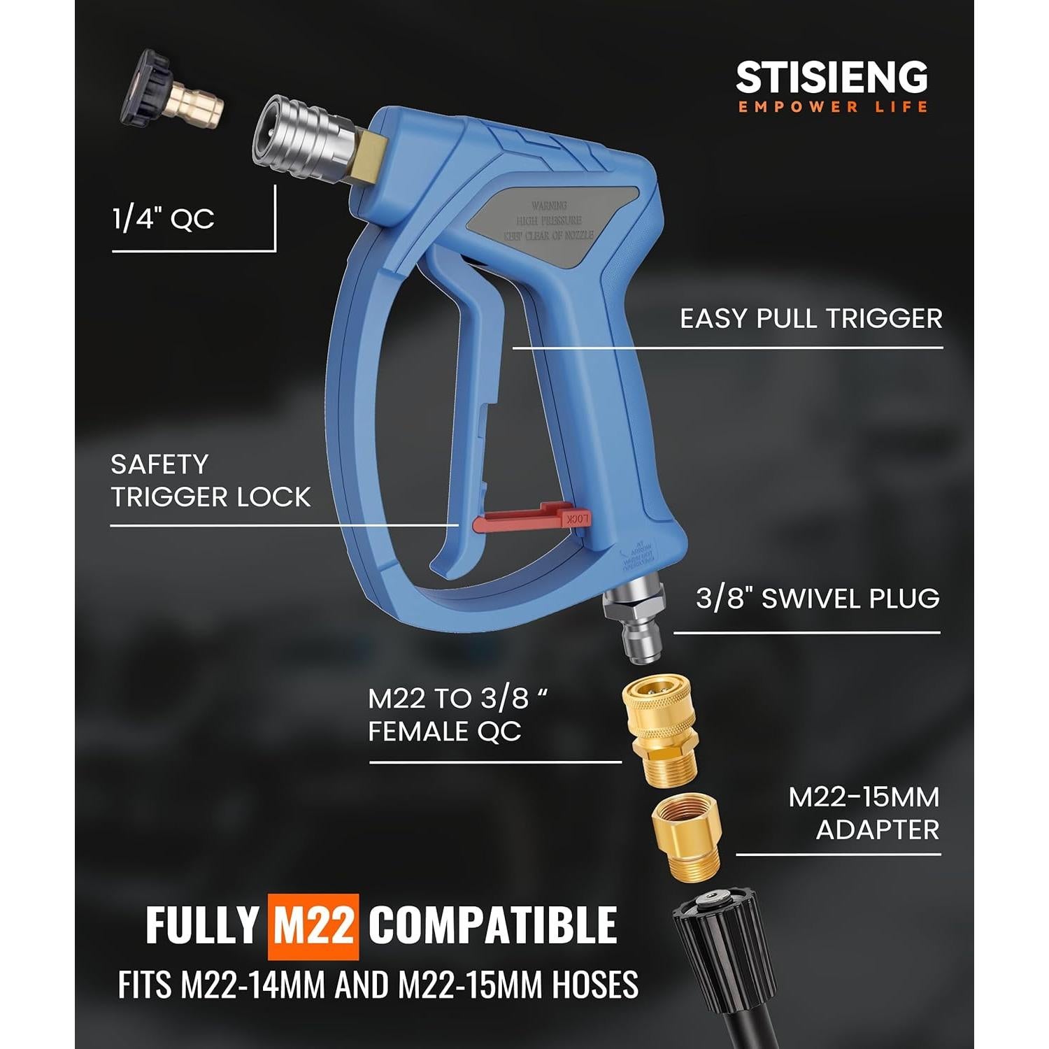 Pistola de Lavado a Presión Corto STISIENG con 5 Boquillas