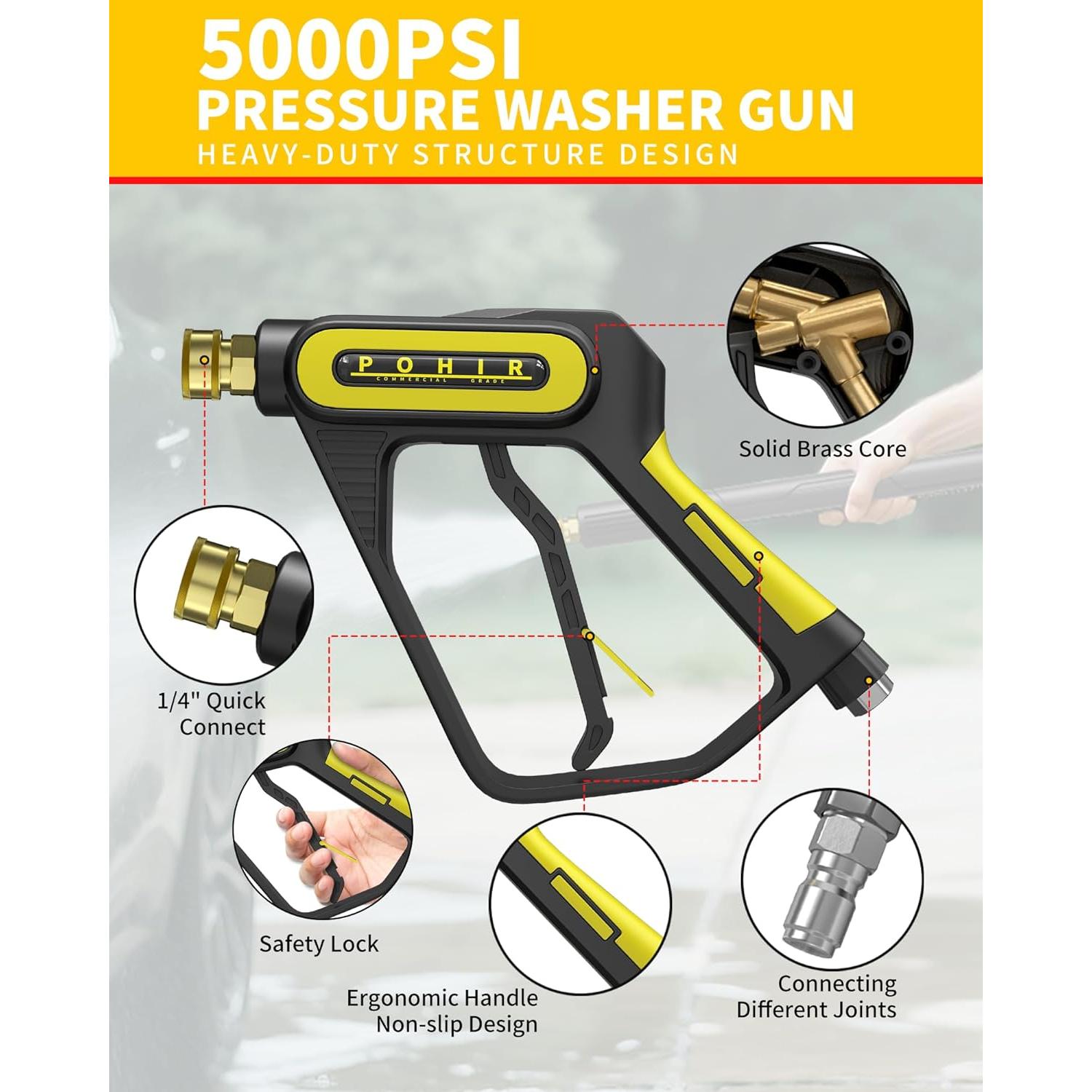 Pistola de Lavado a Presión POHIR 5000 PSI 12 GPM con Boquillas