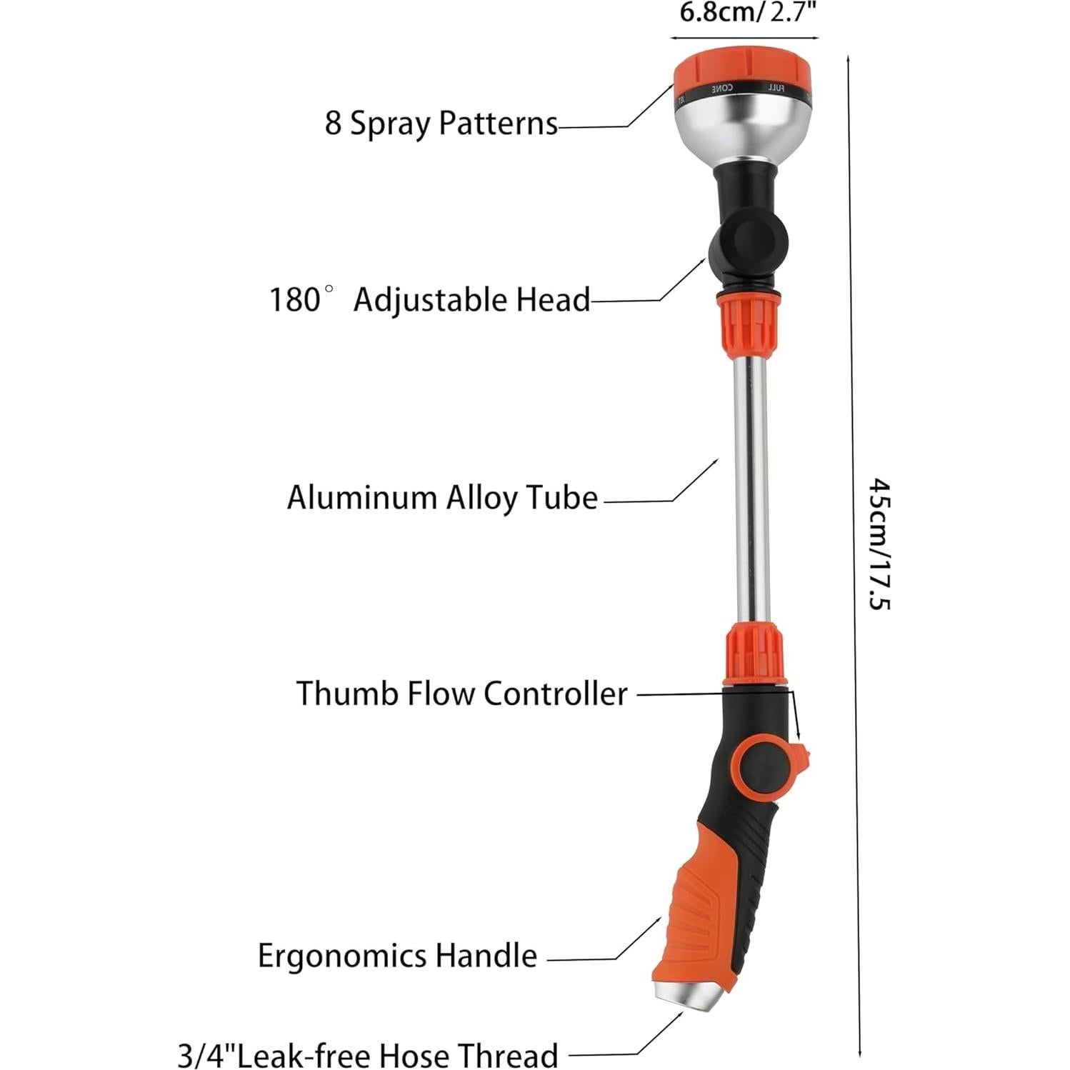 Varita de Riego HaloAmily 44.5 cm 8 Patrones Naranja