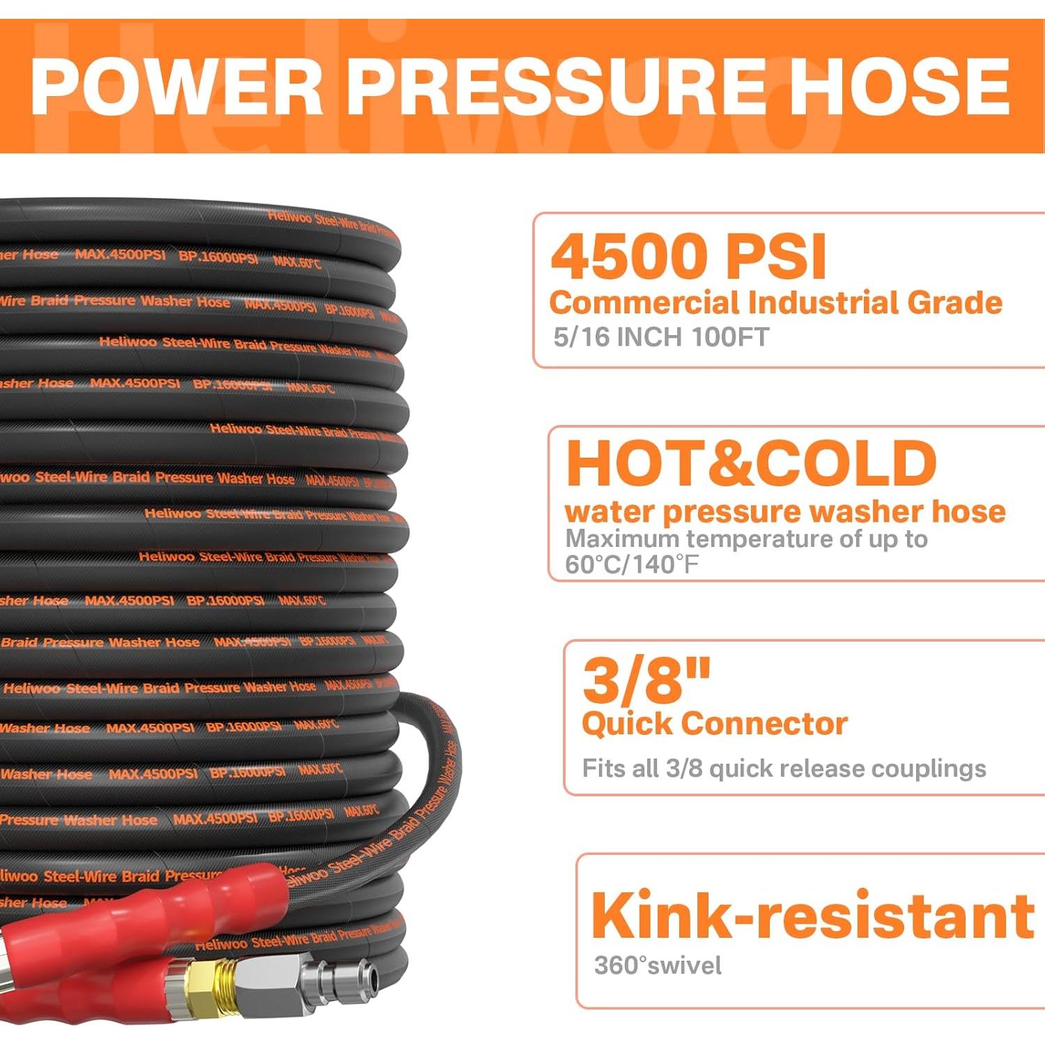 Kit de Lavadora a Presión Heliwoo 30.48 m 4500 PSI M22