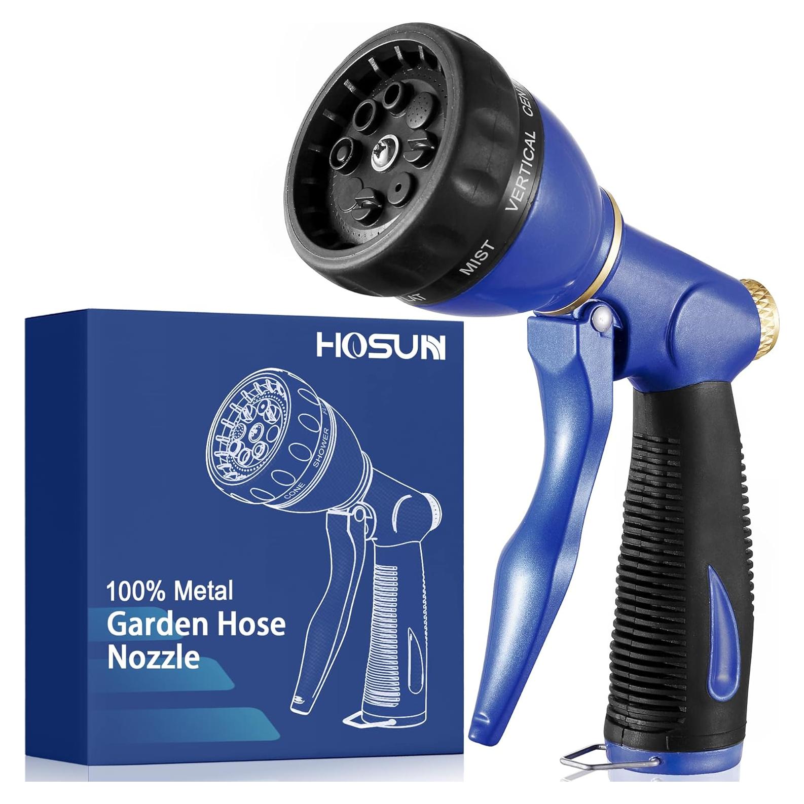 Boquilla de Manguera HOSUN 100% Metal 8 Patrones Riego Azul