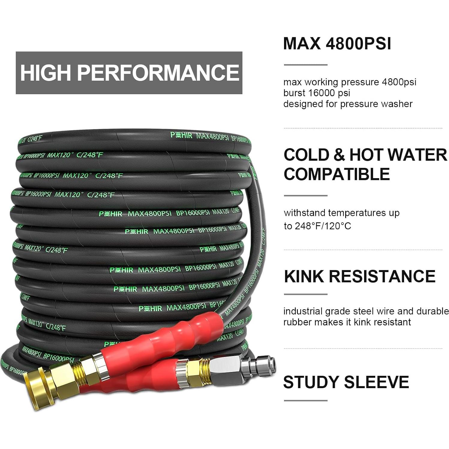 Manguera de Lavadora a Presión POHIR 21.34m 4800PSI