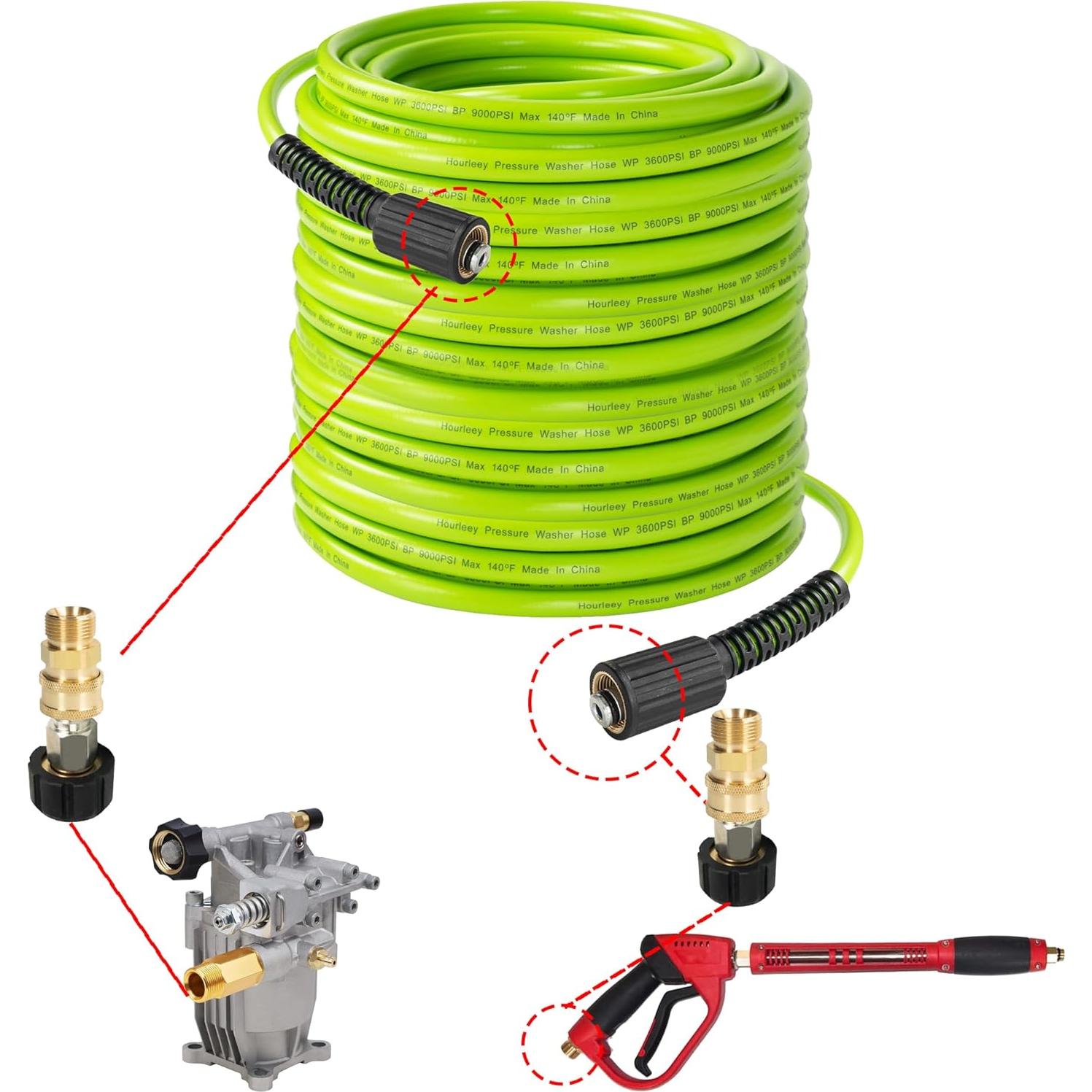 Manguera de Lavadora a Presión Hourleey 9.14 m Verde 6200 PSI