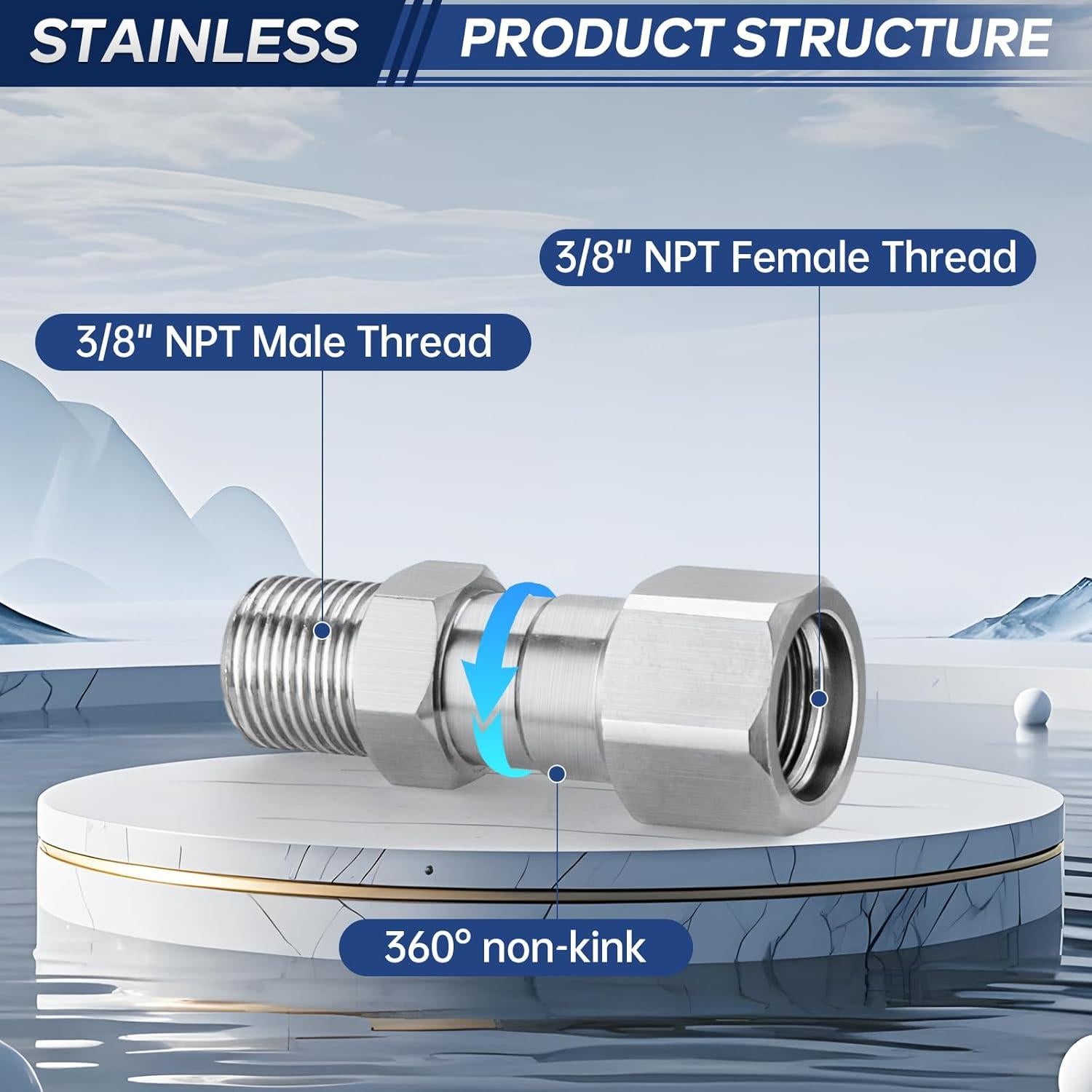 Conector Giratorio 3/8" NPT Acero Inoxidable 5000 PSI - 2 Piezas