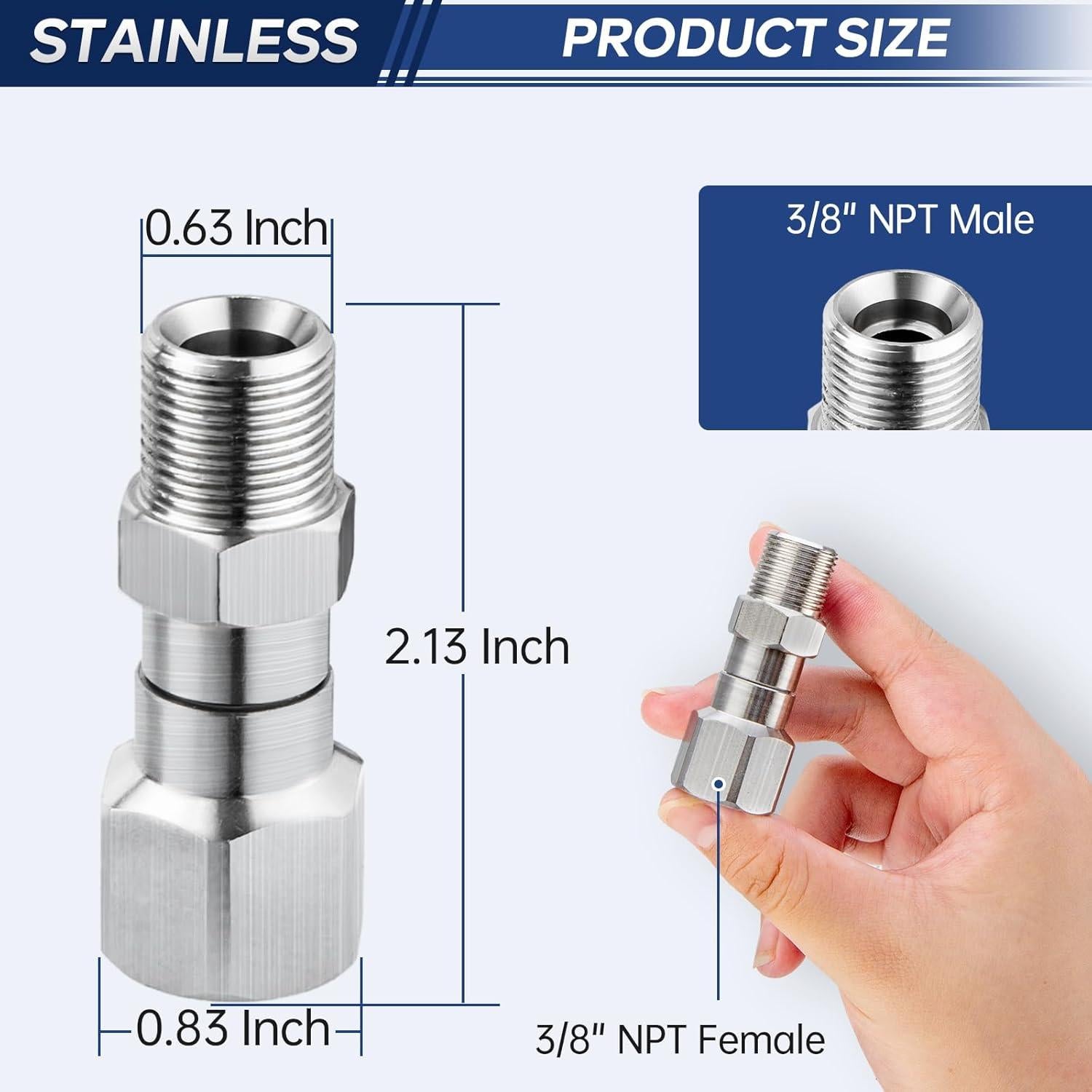 Conector Giratorio 3/8" NPT Acero Inoxidable 5000 PSI - 2 Piezas