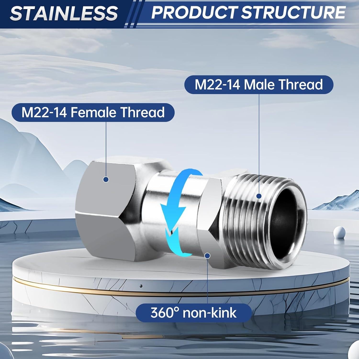 Conector Giratorio M22 GALELEOPARD 14mm Acero Inoxidable 5000 PSI