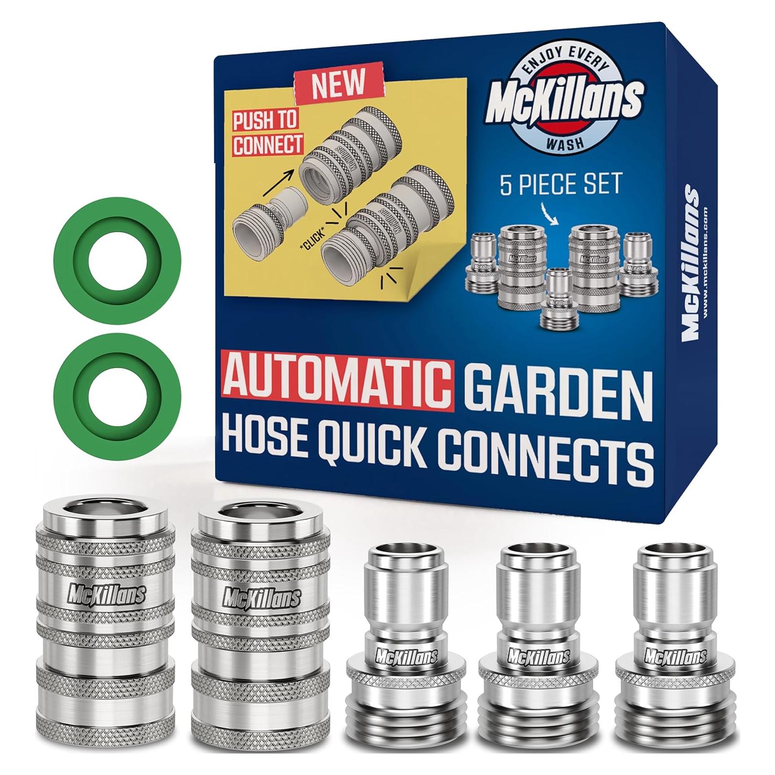 Conectores Rápidos Automáticos McKillans para Manguera de Jardín - Kit de 5 Piezas