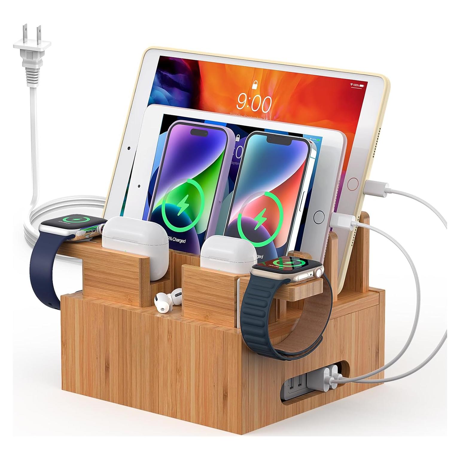 Estación de Carga de Bambú Pezin & Hulin 5 Puertos y 5 Cables