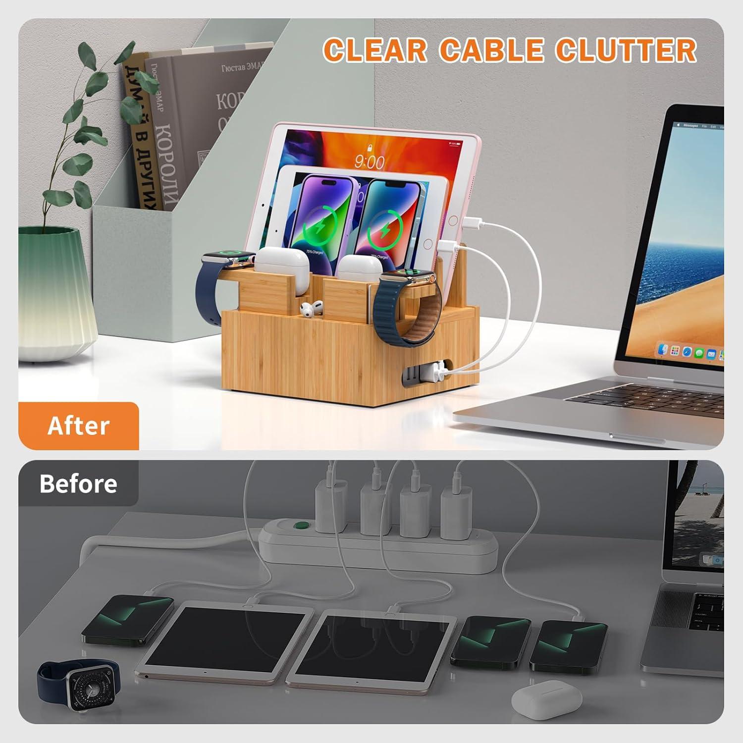 Estación de Carga de Bambú Pezin & Hulin 5 Puertos y 5 Cables