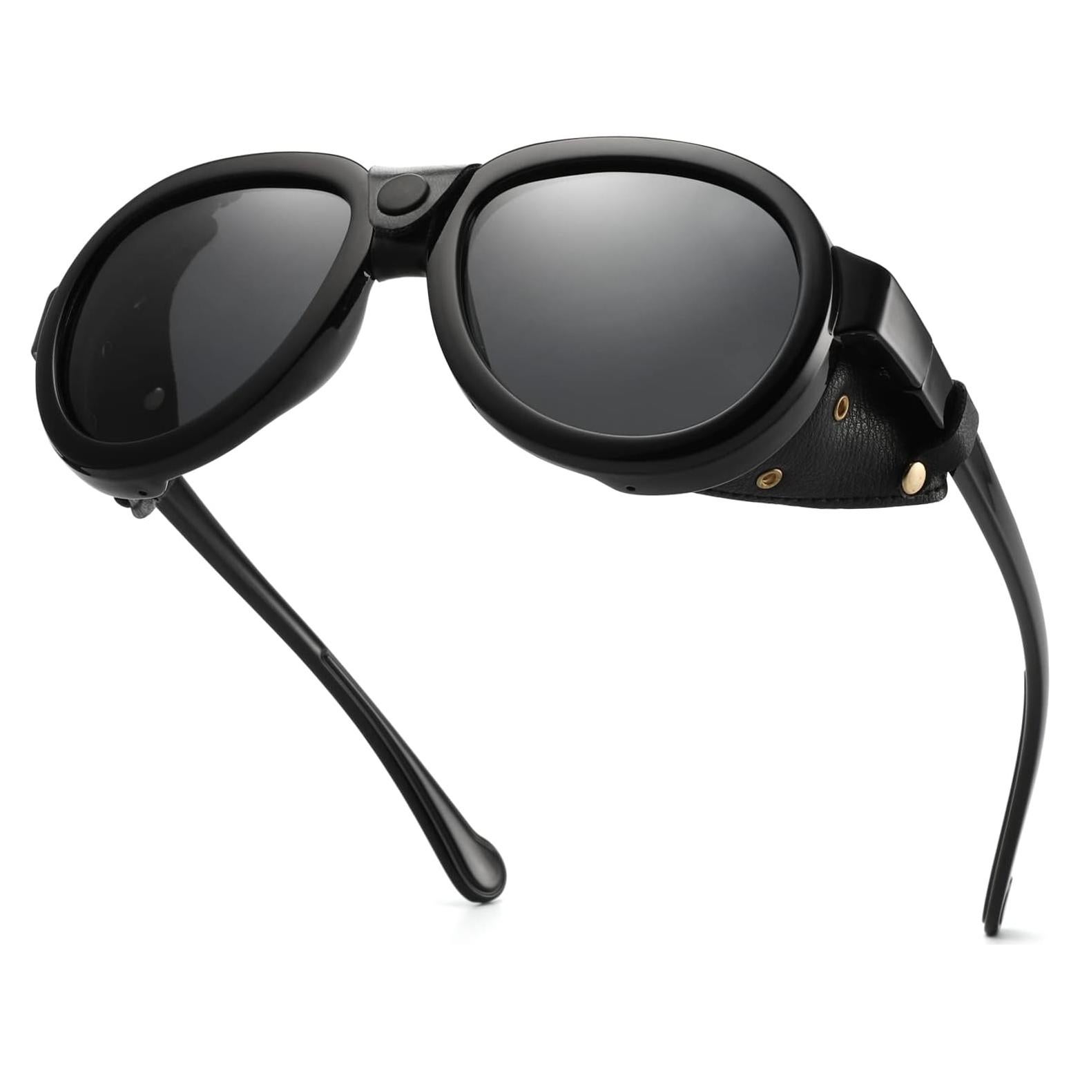 Gafas de sol retro aviador MACJERO con escudos de cuero