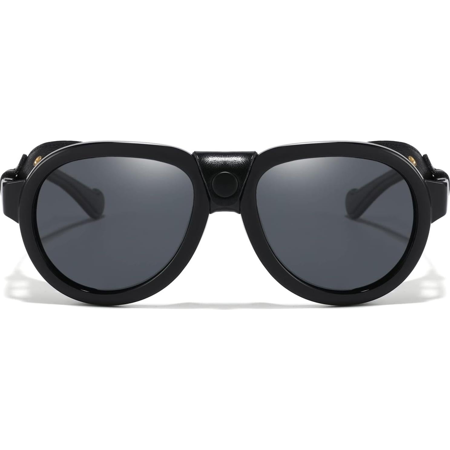 Gafas de sol retro aviador MACJERO con escudos de cuero