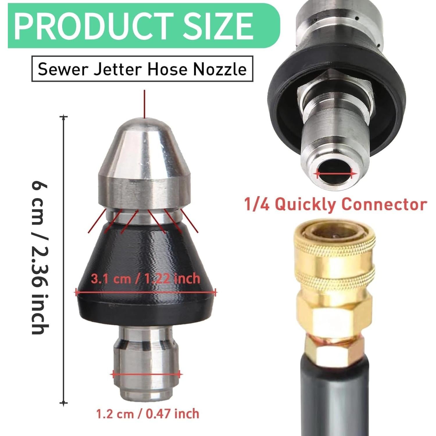 Boquilla de limpieza de alcantarillado Lausixy 5000 PSI acero inoxidable