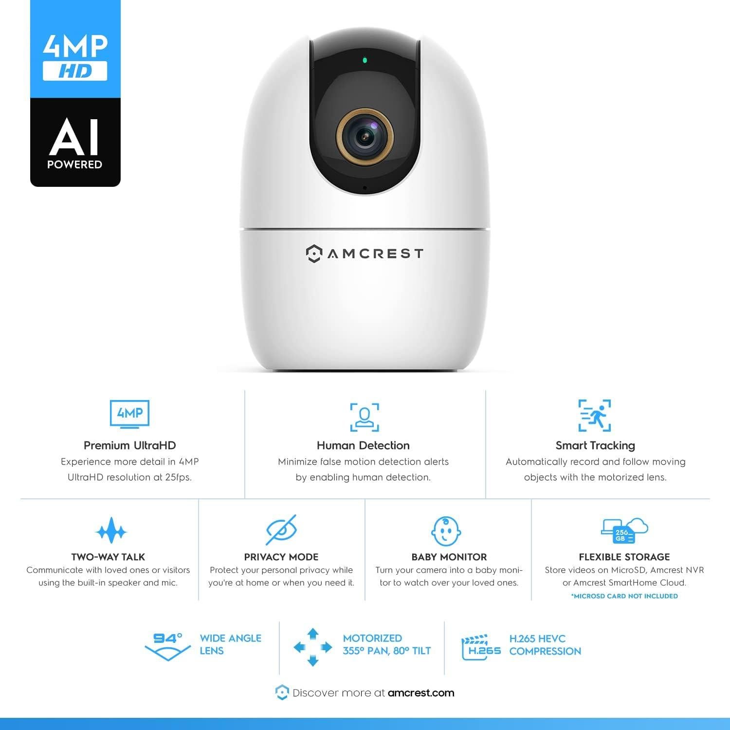 Cámara WiFi Amcrest ASH41-W 4MP con audio y visión nocturna