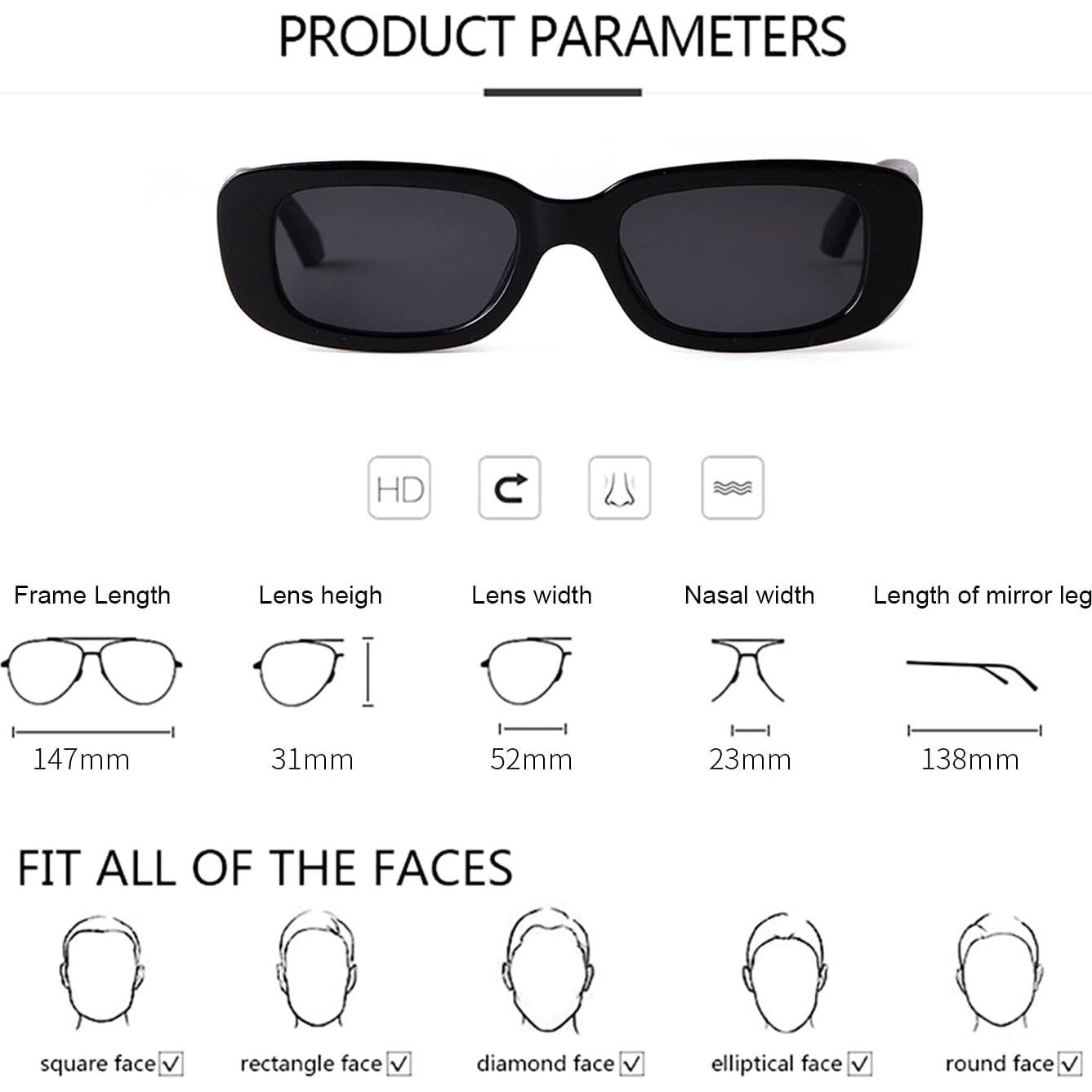 Gafas de sol rectangulares ADE WU unisex retro 90s UV400