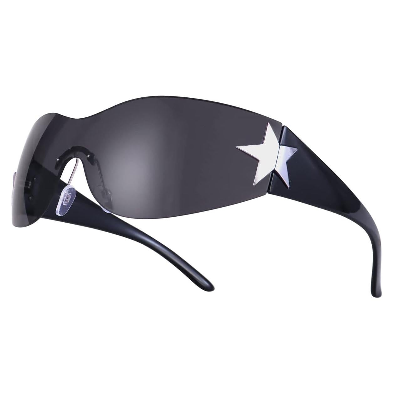 Gafas de sol Y2K Trendy cibernéticas sin montura negras