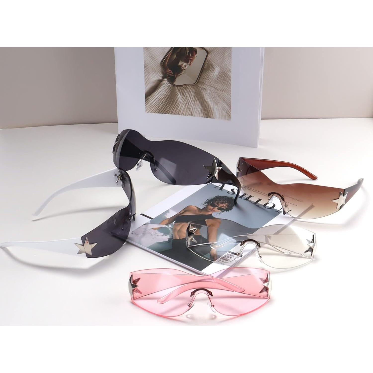 Gafas de sol Y2K Trendy cibernéticas sin montura negras