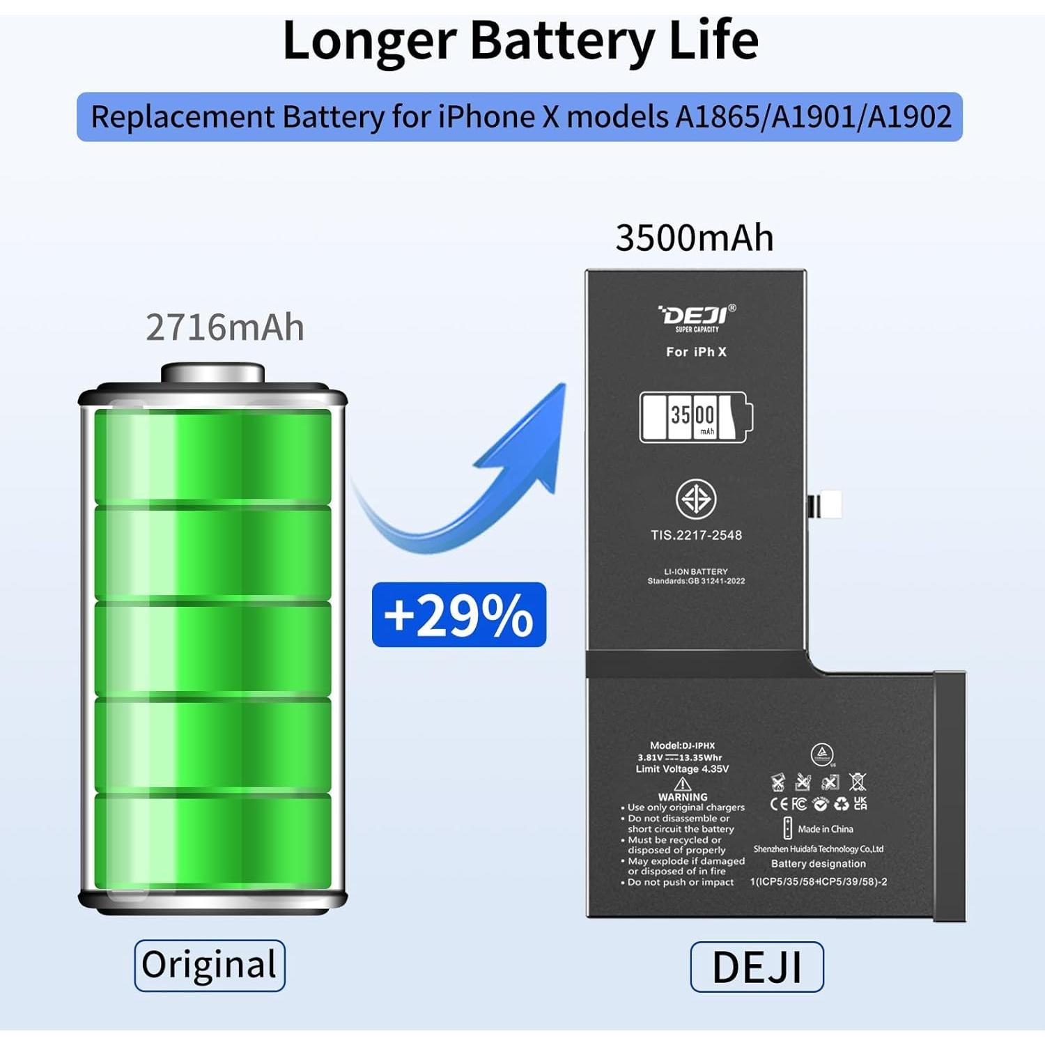 Batería de Reemplazo 3500mAh para iPhone X - Li-ion Alta Capacidad