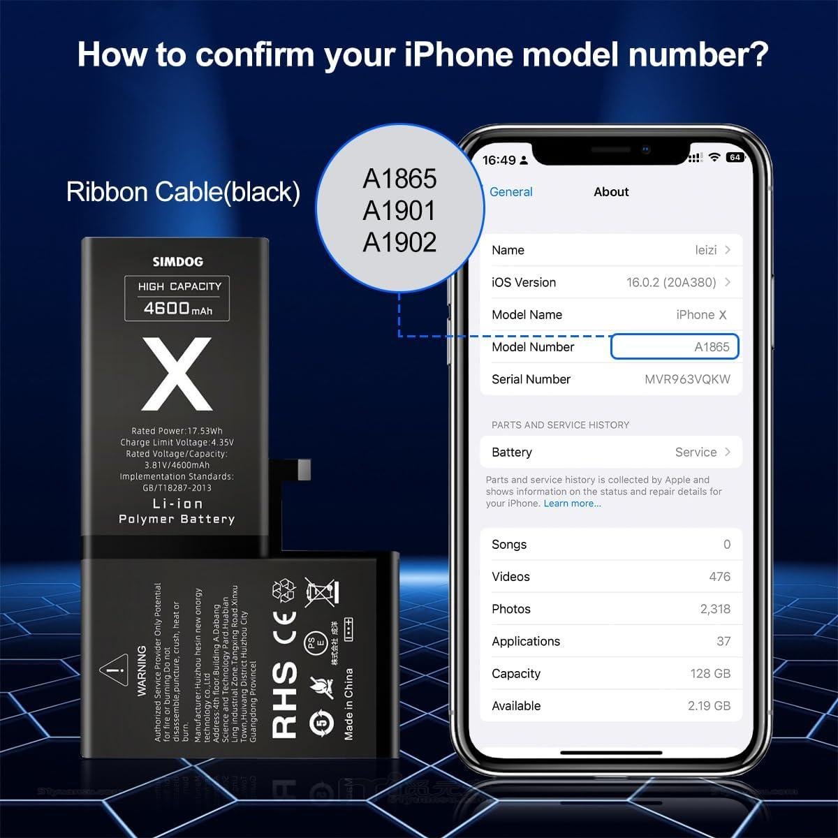 Batería de Reemplazo para iPhone X 4600mAh Huizhou