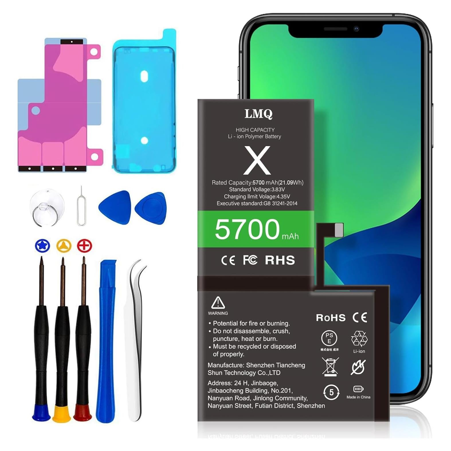 Batería LMQ 5700mAh para iPhone X - Reemplazo + Kit Herramientas