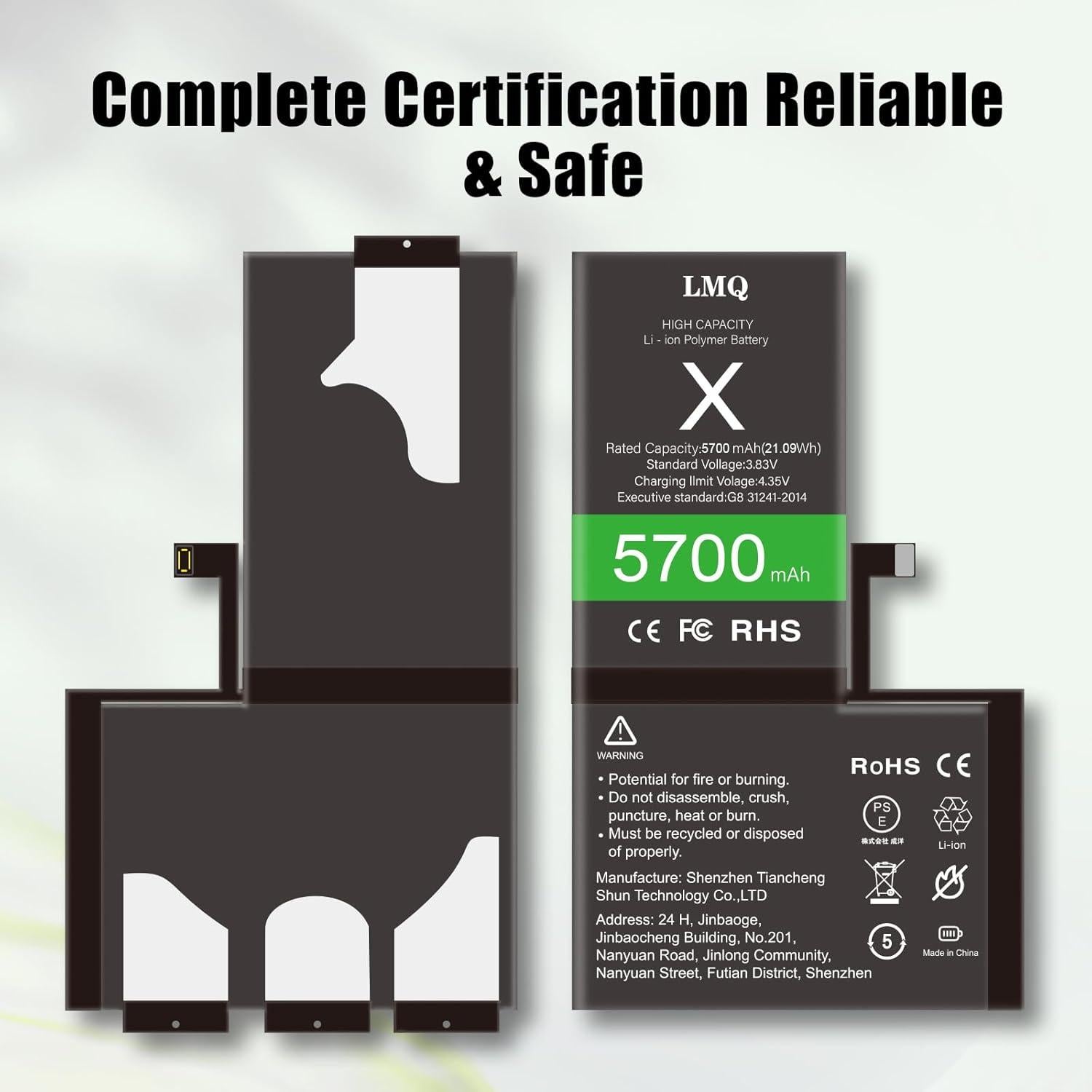 Batería LMQ 5700mAh para iPhone X - Reemplazo + Kit Herramientas