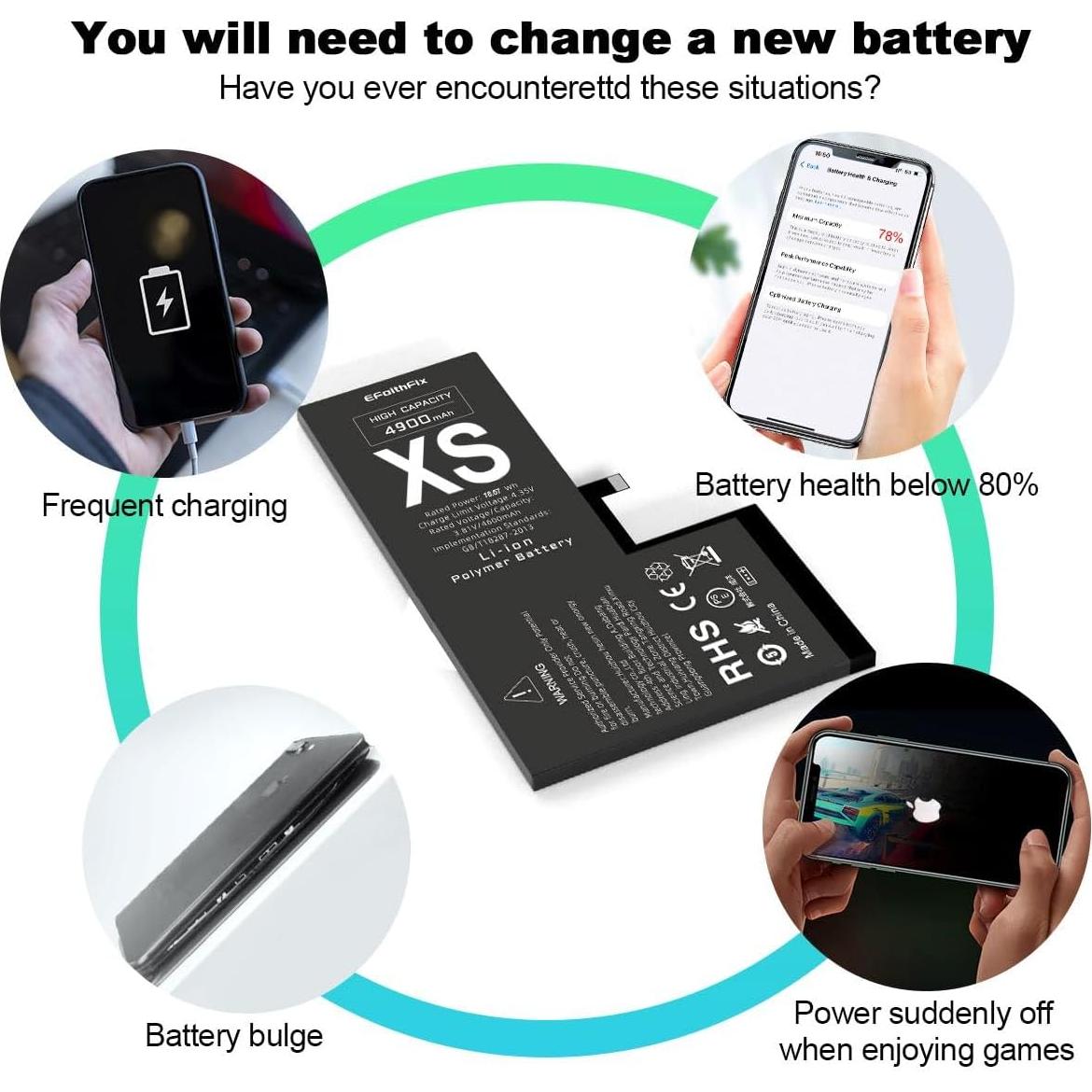 Batería de Reemplazo EFAITHFIX 4900mAh para iPhone XS