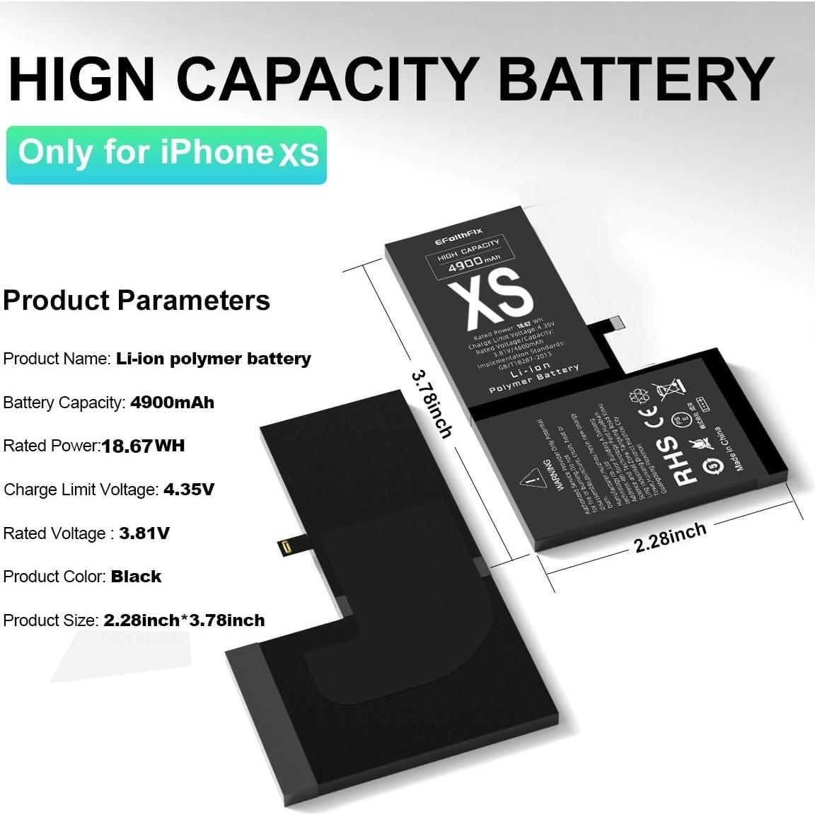 Batería de Reemplazo EFAITHFIX 4900mAh para iPhone XS