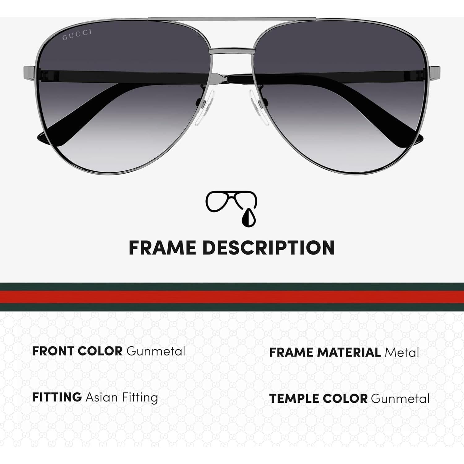 Gucci GG1233SA Gafas de Sol Aviador Gunmetal 63mm