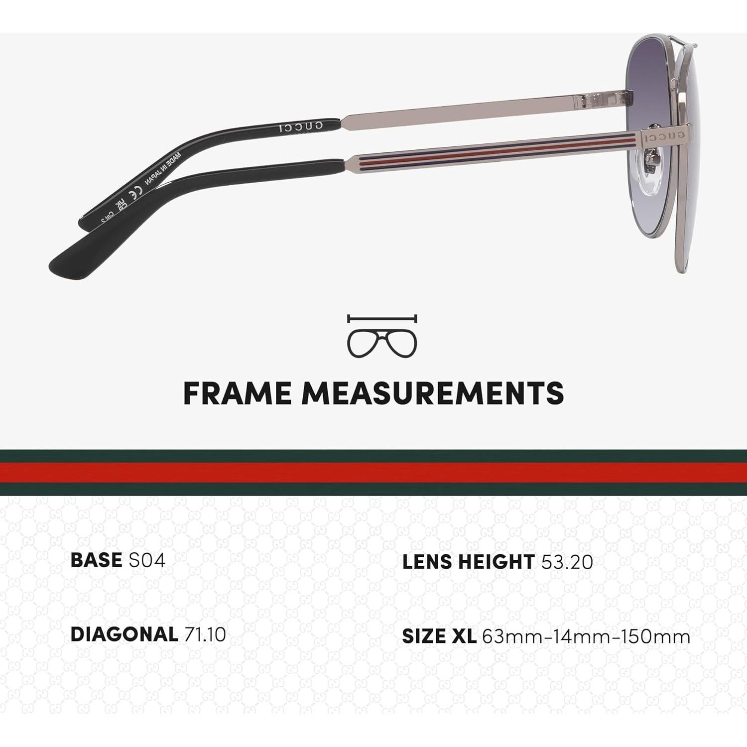 Gucci GG1233SA Gafas de Sol Aviador Gunmetal 63mm