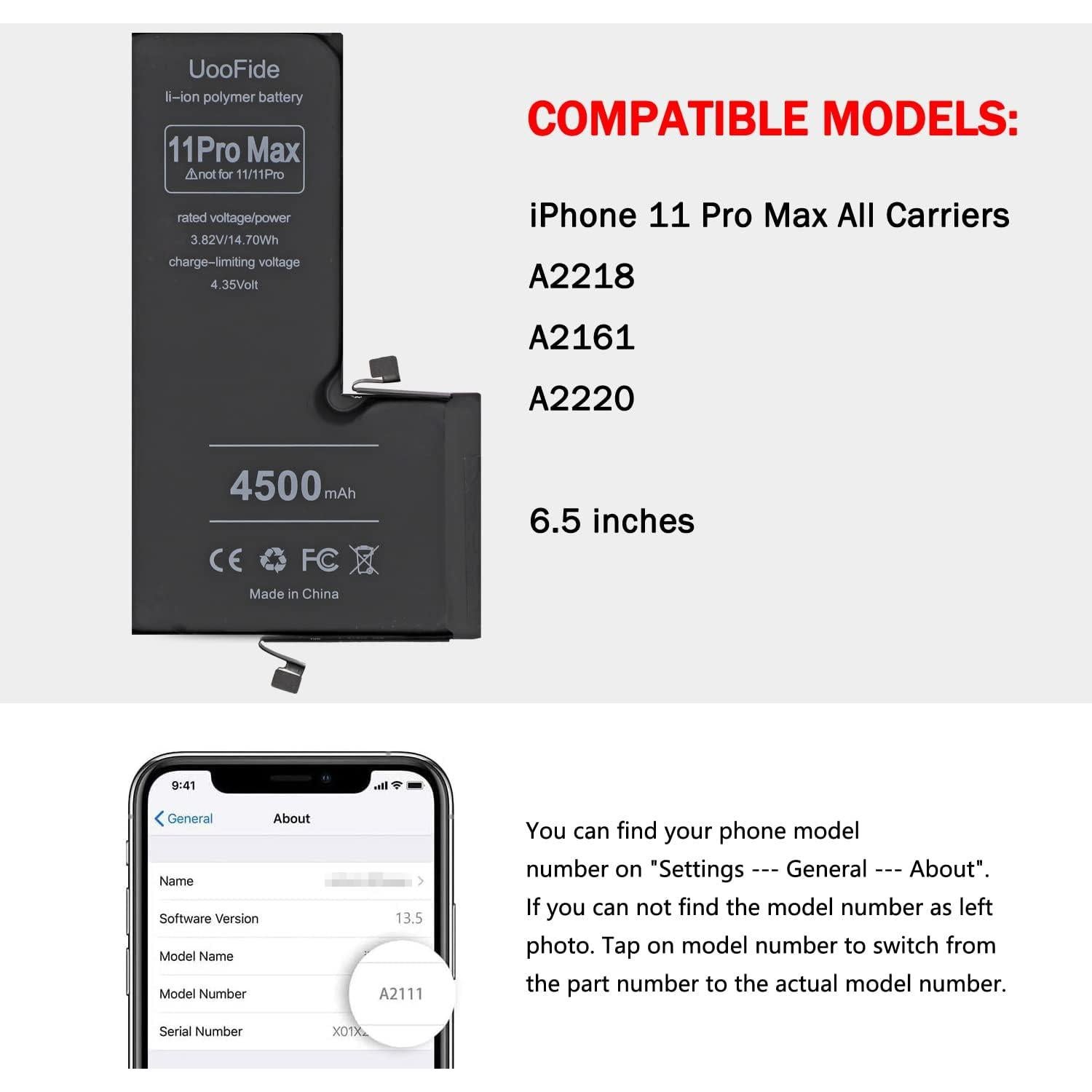 Batería de Alta Capacidad UooFide para iPhone 11 Pro Max 4500mAh