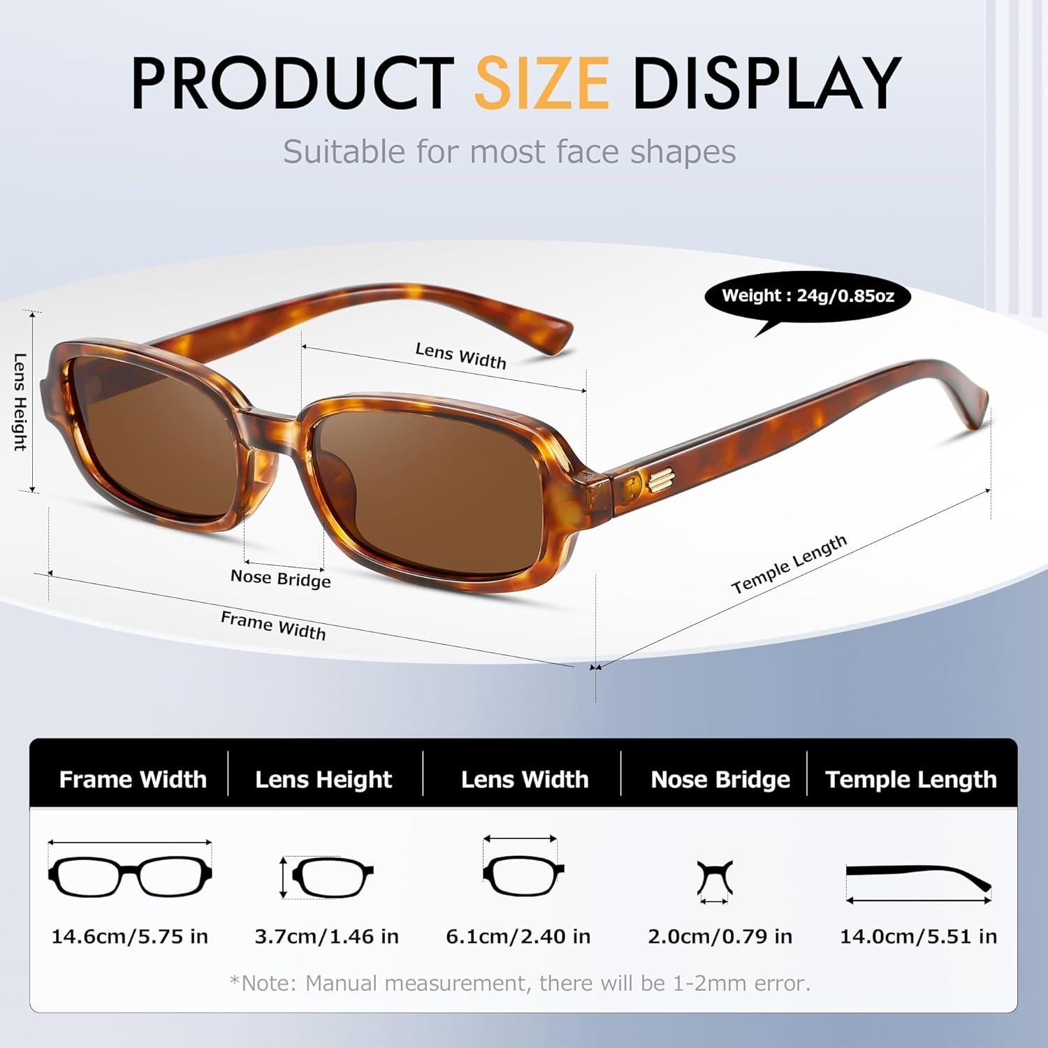 Gafas de sol rectangulares Colrea UV400 para mujeres