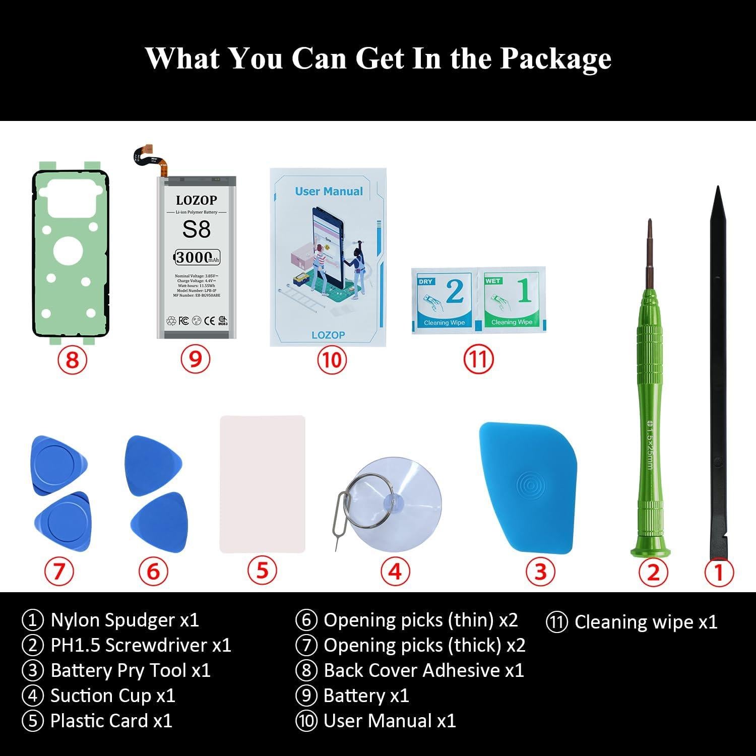 Batería de Reemplazo para Samsung Galaxy S8 LOZOP 100g