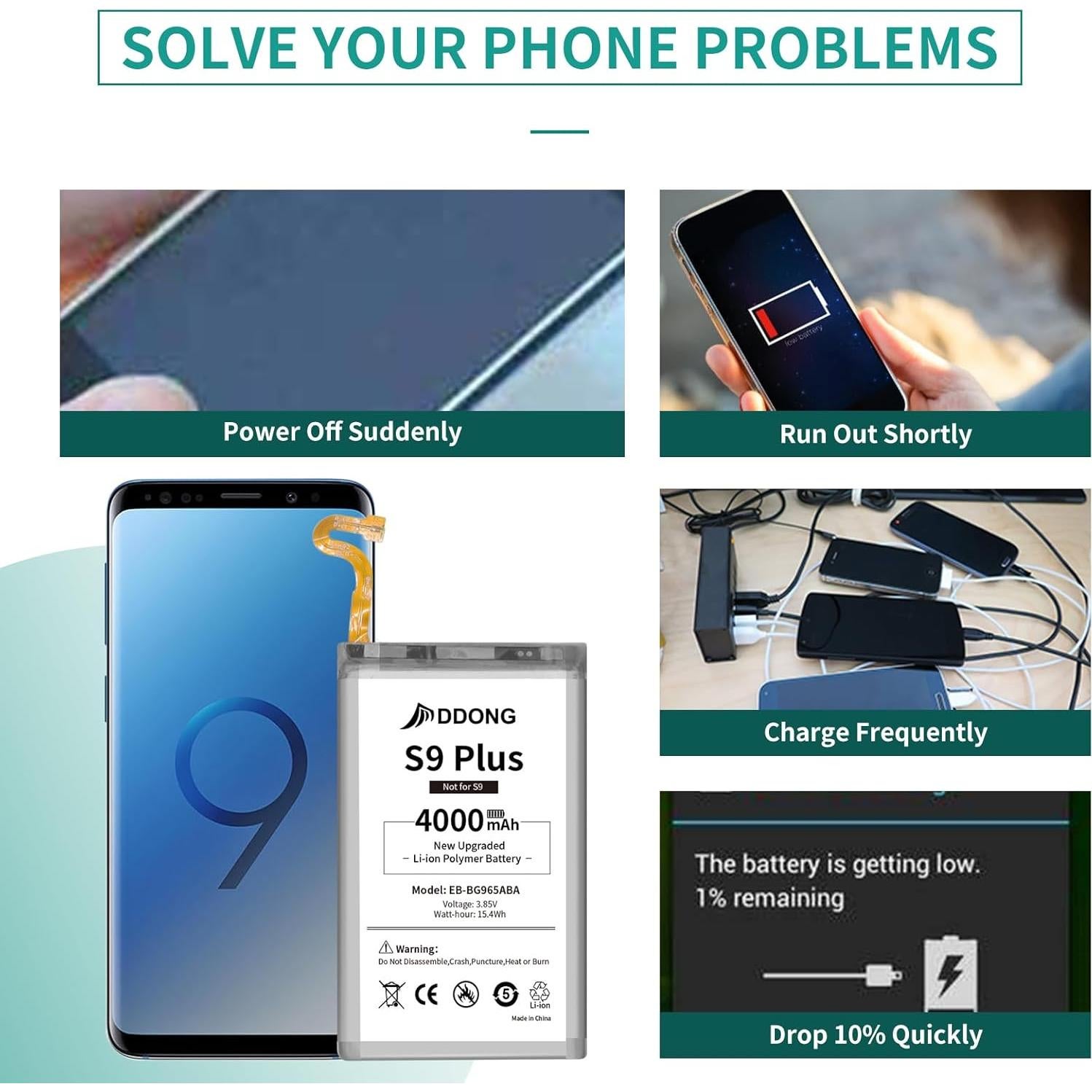 Batería de Reemplazo DDONG 4000mAh para Samsung Galaxy S9+