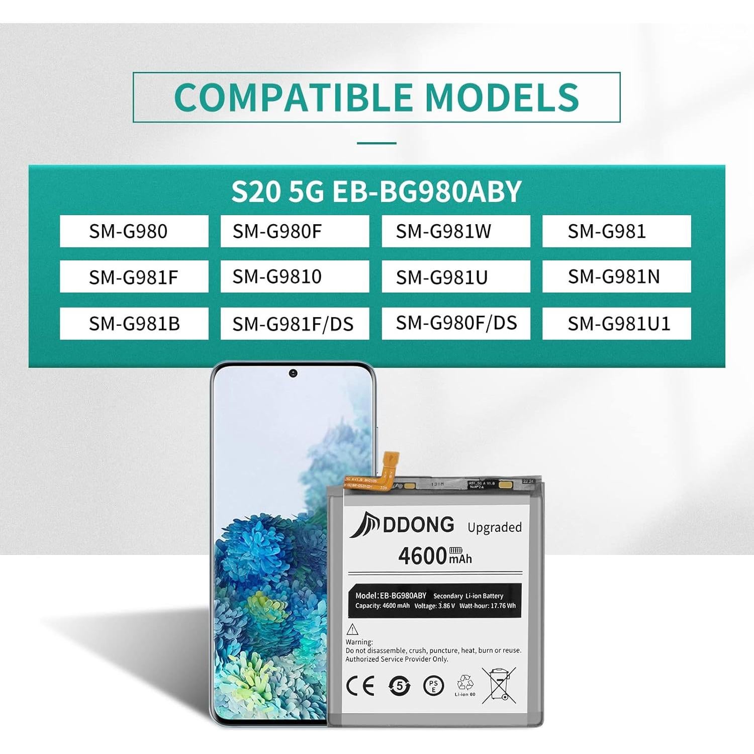 Batería DDONG 4600mAh para Samsung Galaxy S20 5G SM-G981U