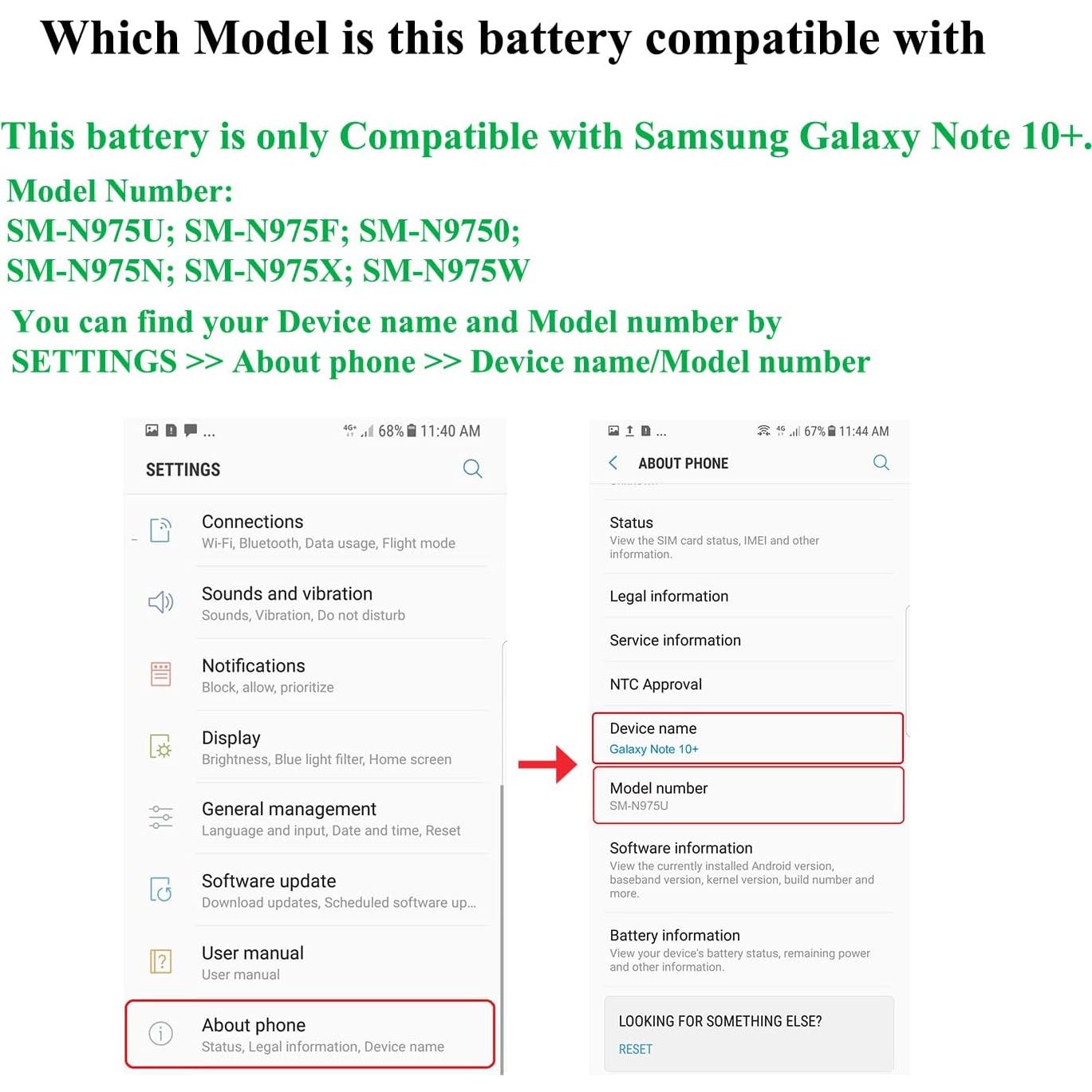 Batería de Reemplazo para Samsung Galaxy Note 10 Plus Viimon