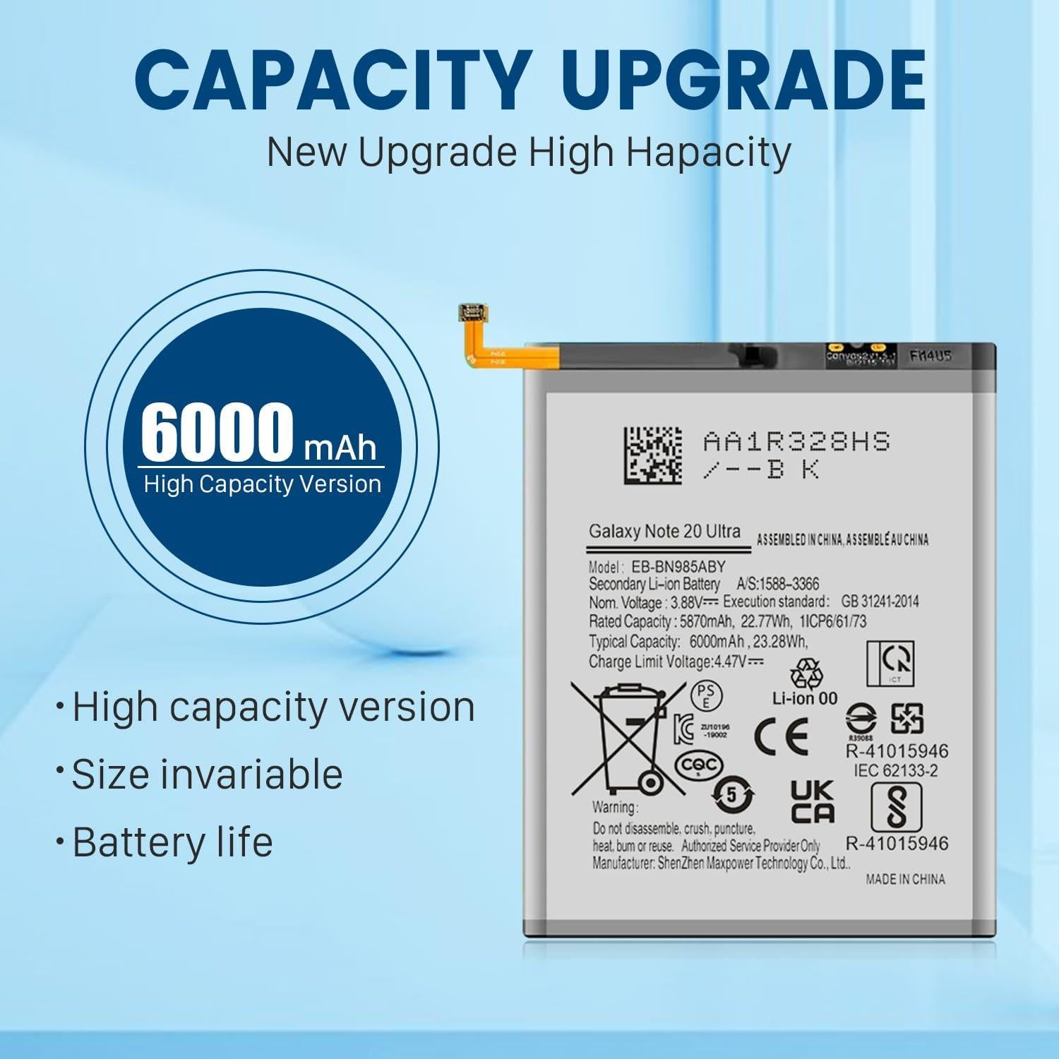 Batería de Reemplazo SHENMZ 6000mAh para Samsung Galaxy Note 20 Ultra