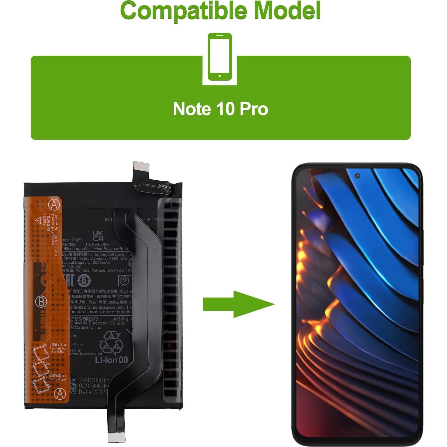 Batería de Reemplazo BM57 para Xiaomi Redmi Note 10 Pro 5020mAh