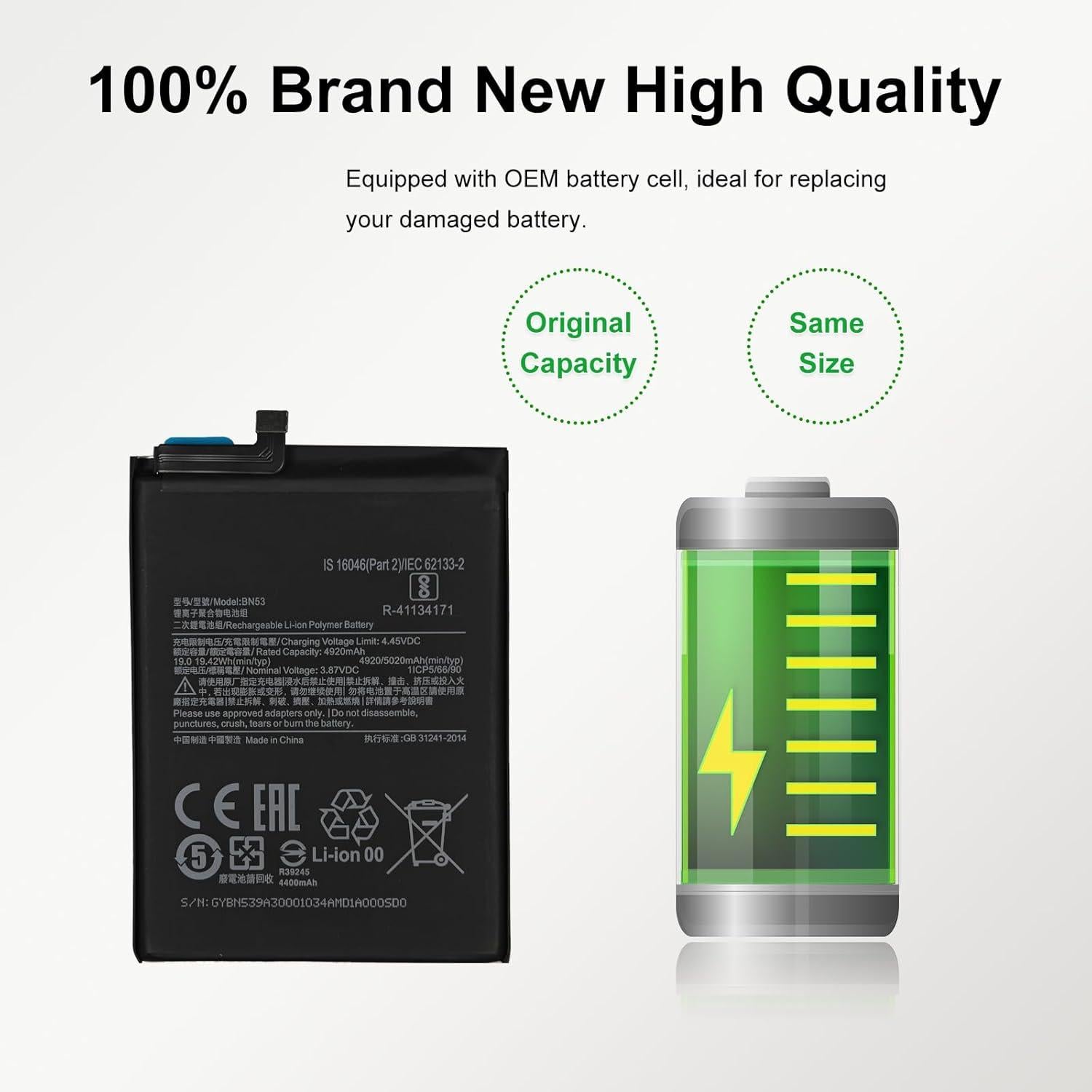 Batería de Reemplazo BN53 MAXSHARKS para Redmi Note 9 Pro/10 Pro 4G